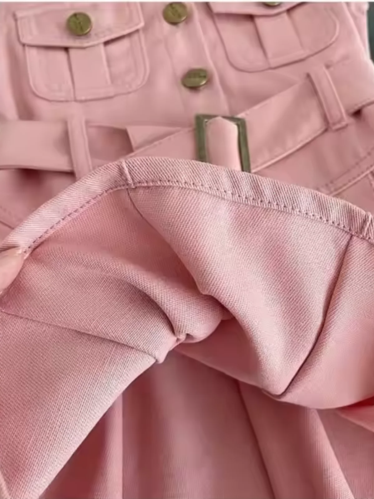 Pink Chic Denim Pleated Dress - Image 3
