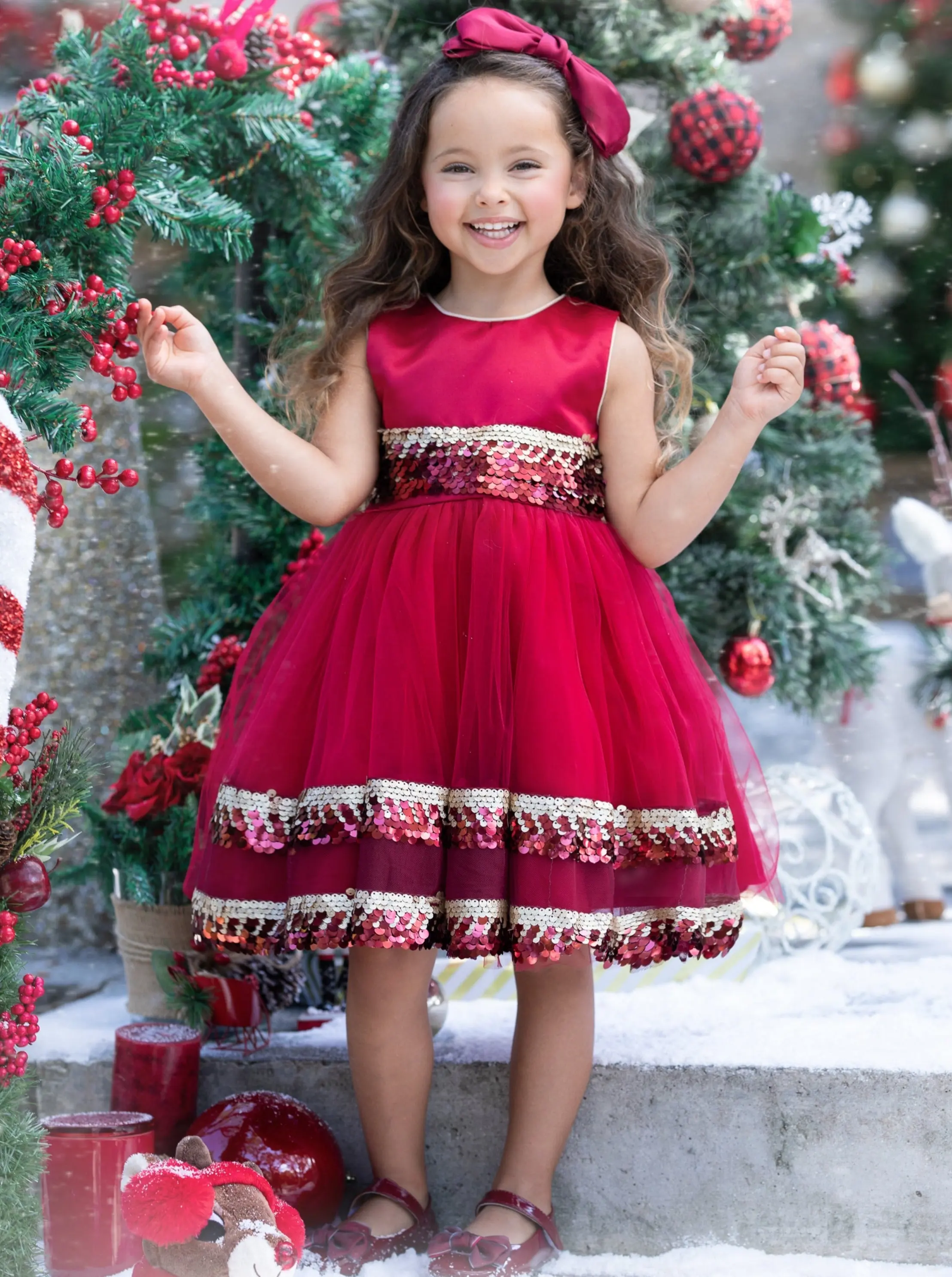 Season of Sparkle Red Tiered Holiday Dress - Image 2