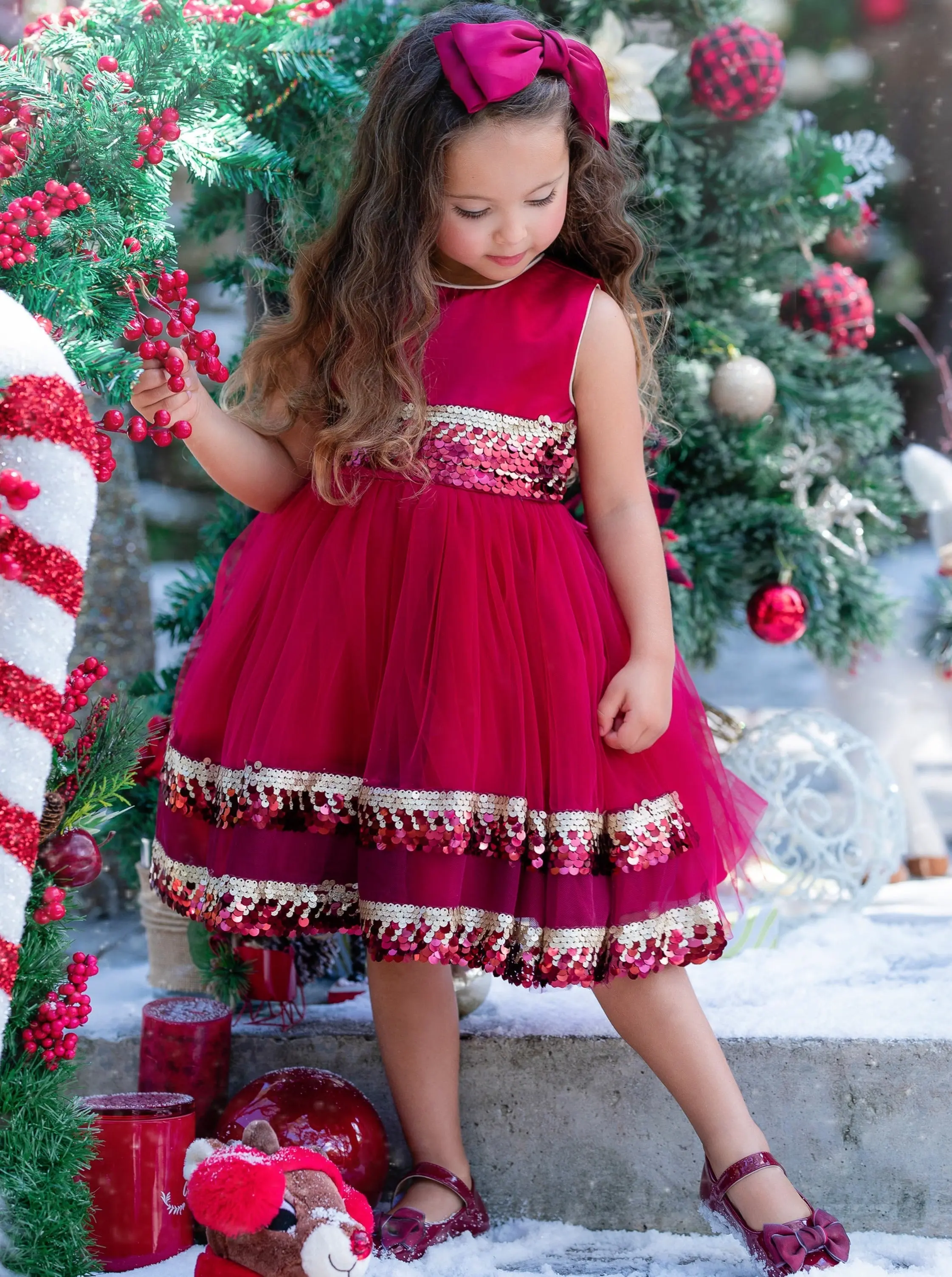 Season of Sparkle Red Tiered Holiday Dress - Image 3