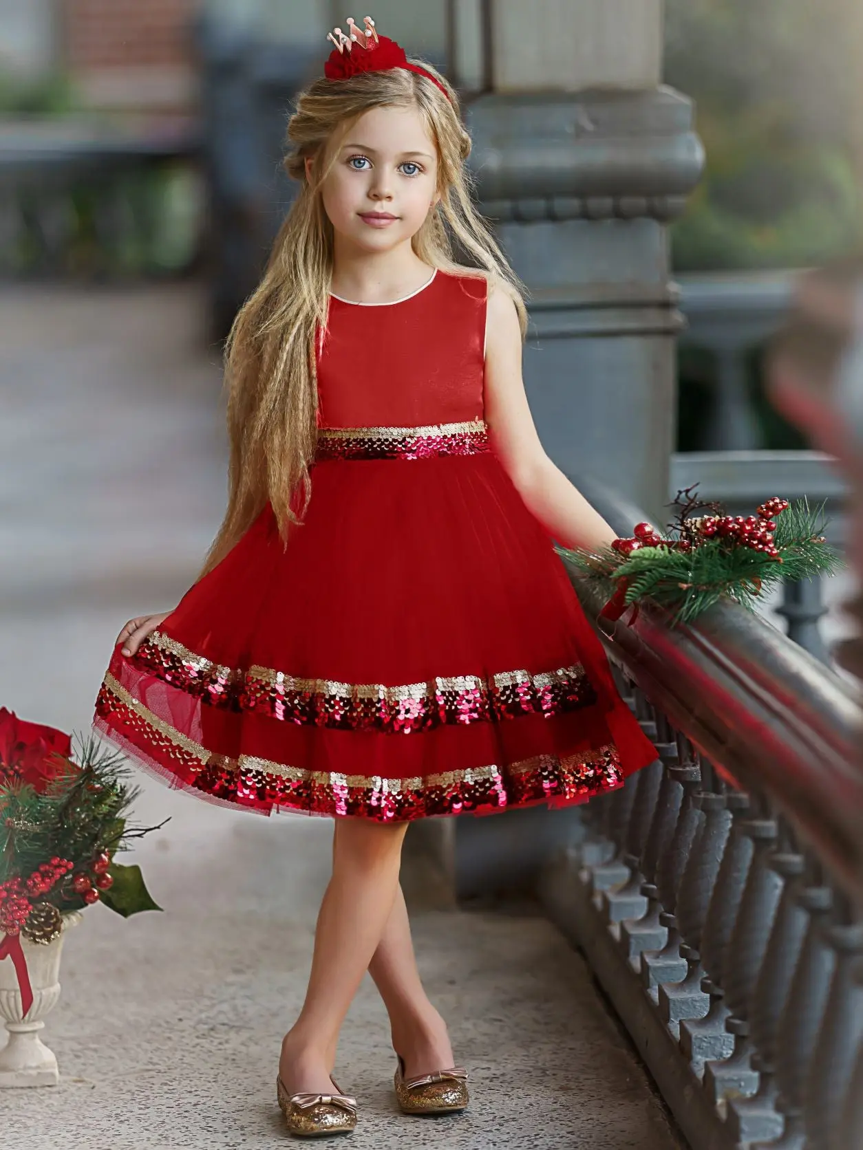 Season of Sparkle Red Tiered Holiday Dress - Image 5