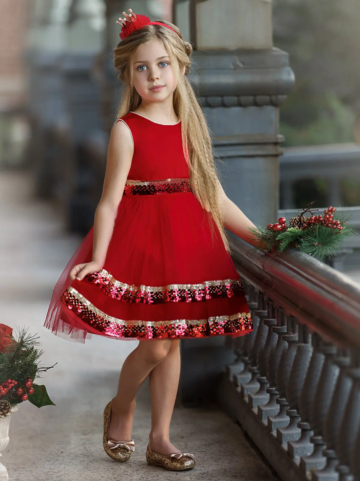 Season of Sparkle Red Tiered Holiday Dress - Image 6