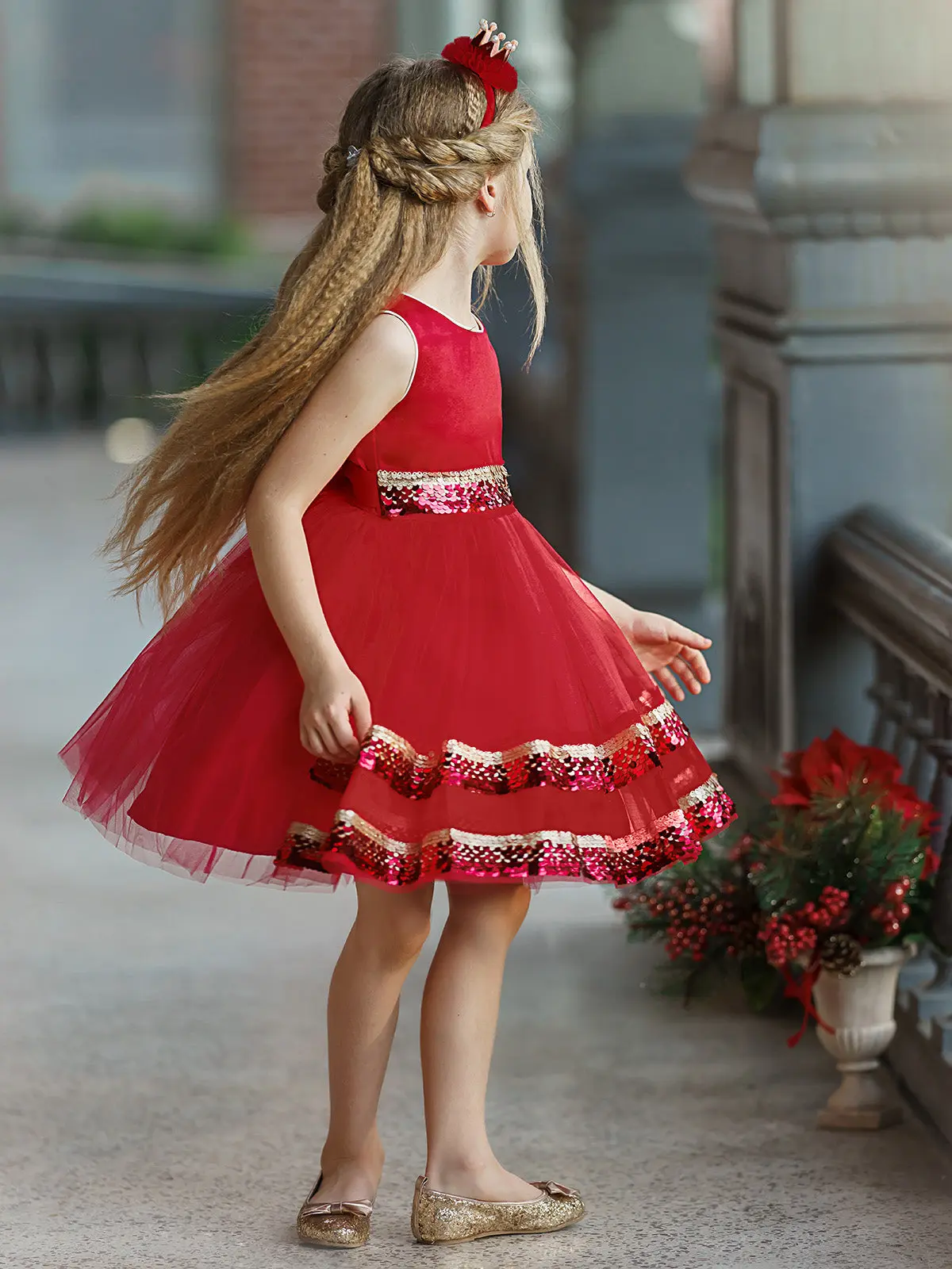 Season of Sparkle Red Tiered Holiday Dress - Image 7