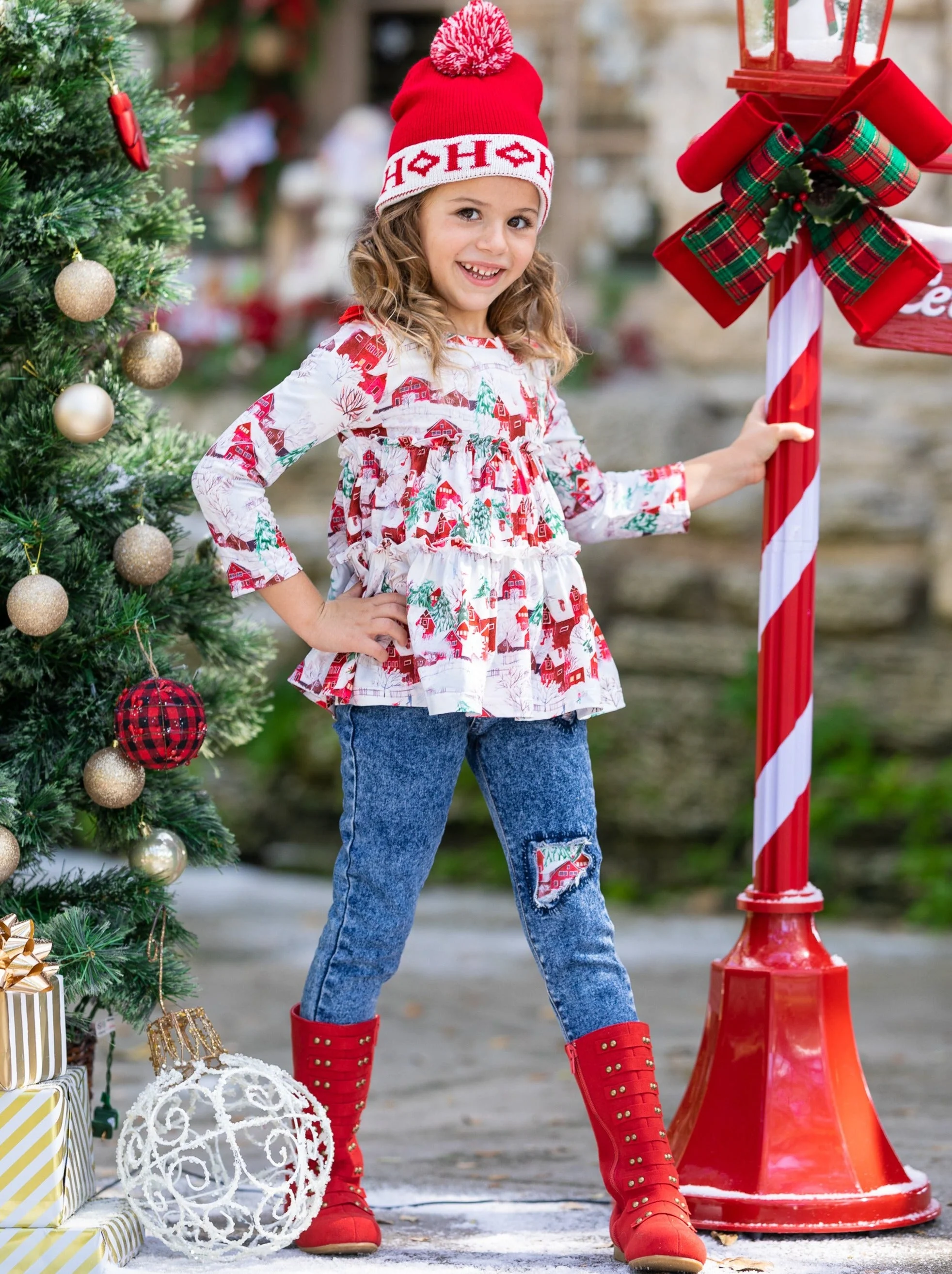Sleigh Princess Ruffled Top and Patched Jeans Set - Image 2