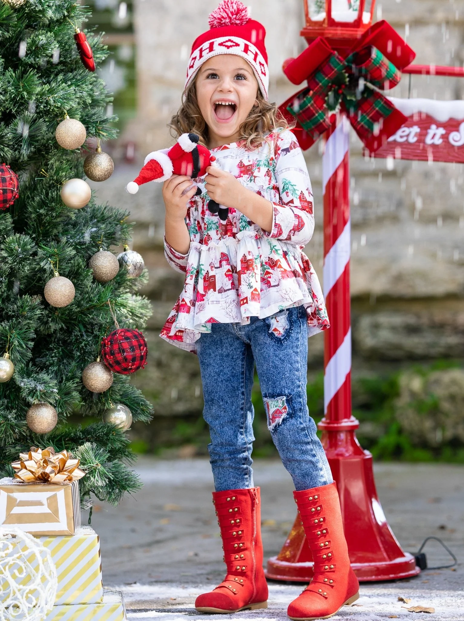 Sleigh Princess Ruffled Top and Patched Jeans Set - Image 4
