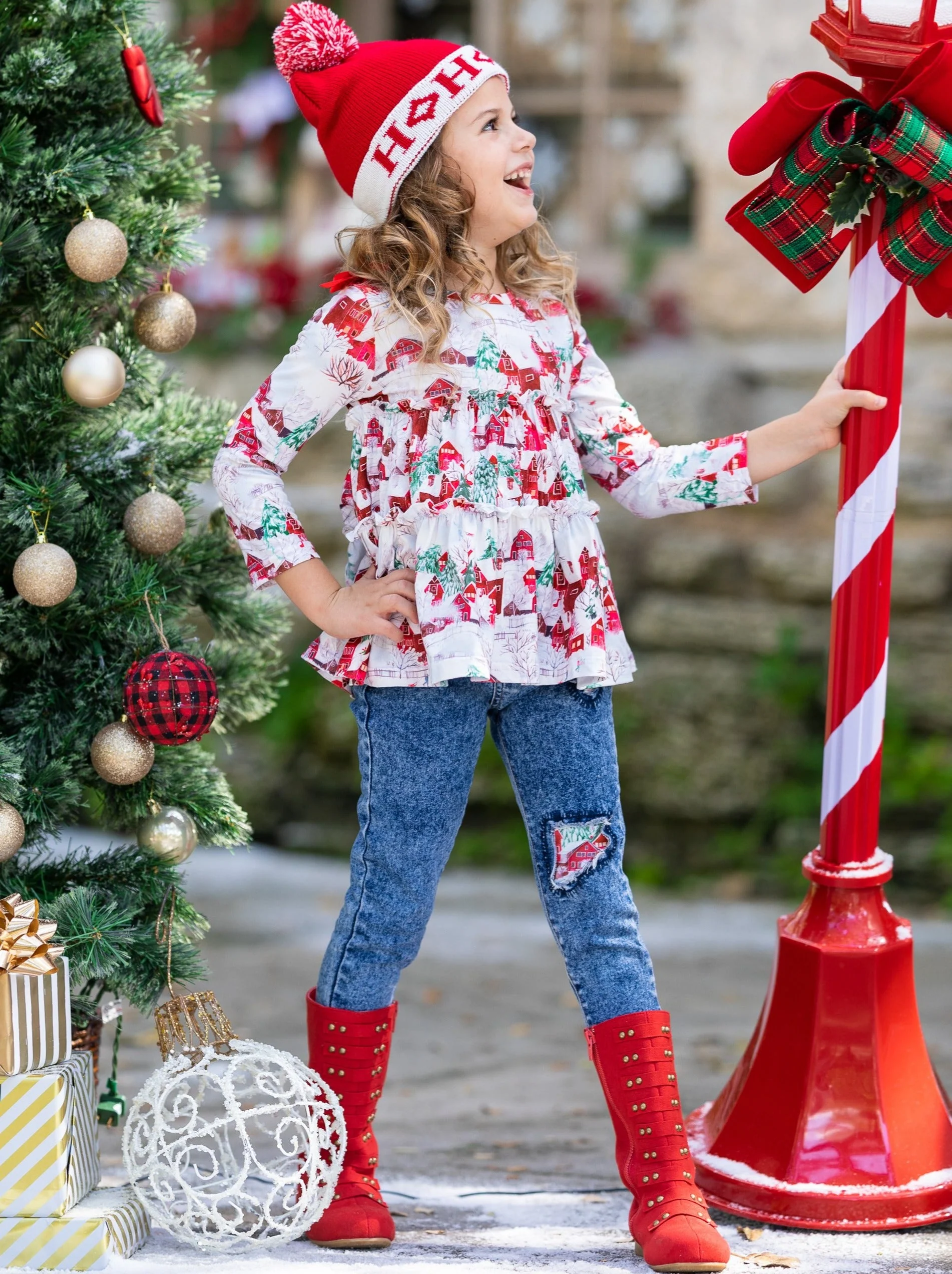 Sleigh Princess Ruffled Top and Patched Jeans Set - Image 5