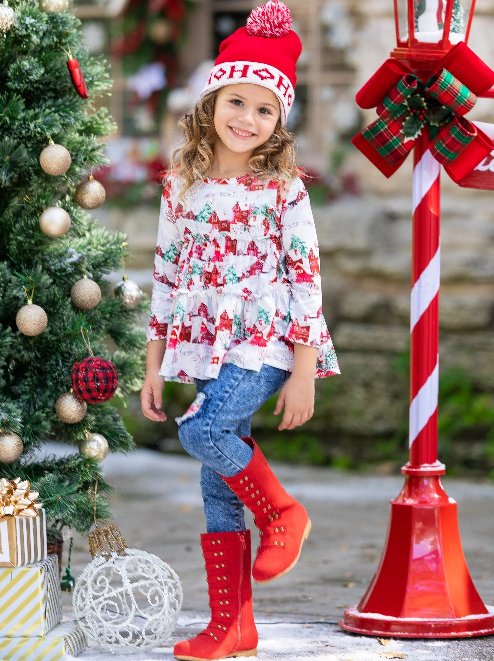 Sleigh Princess Ruffled Top and Patched Jeans Set - Image 6