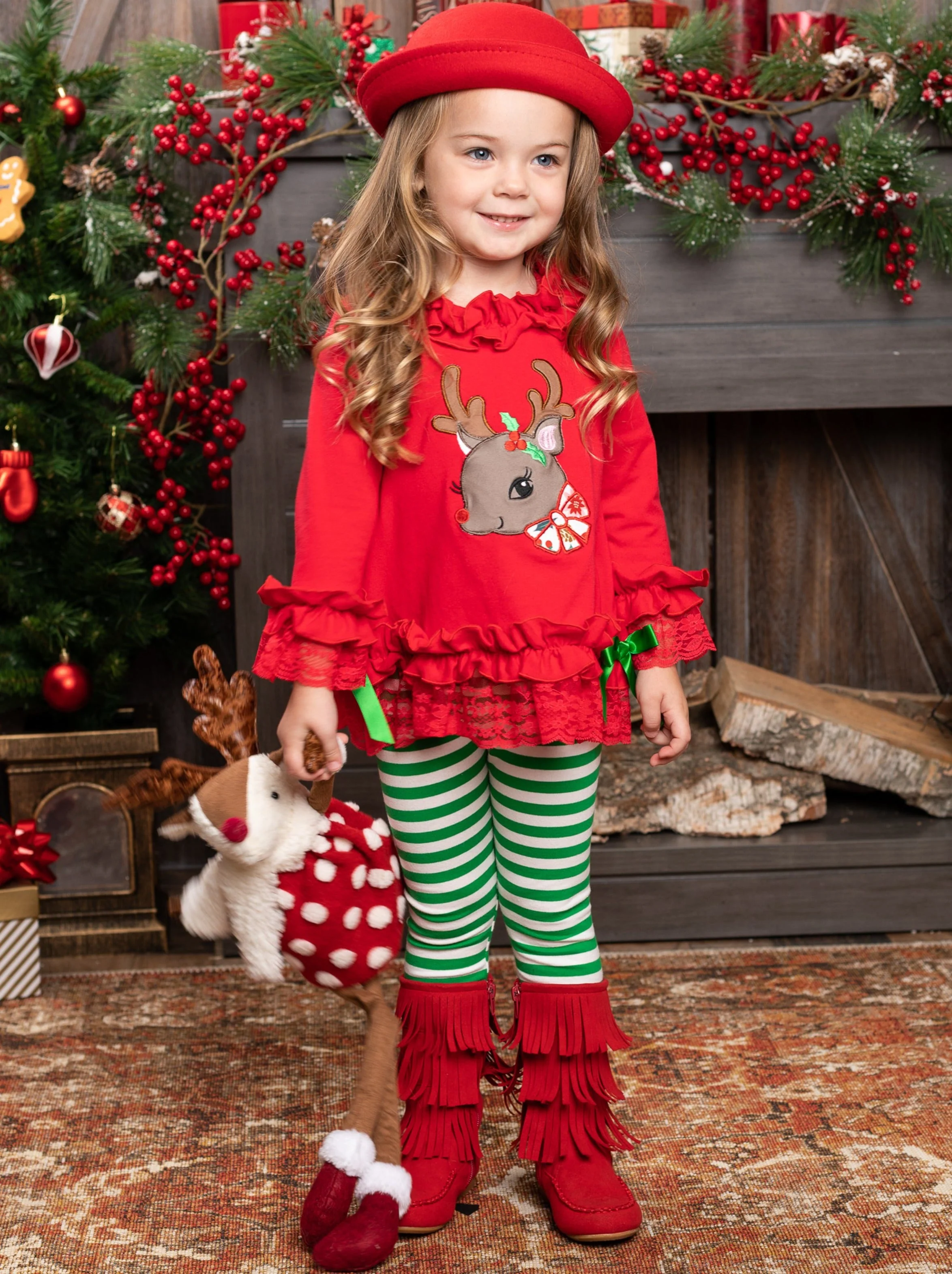 Ruffled Rudolph Striped Legging Set - Image 2