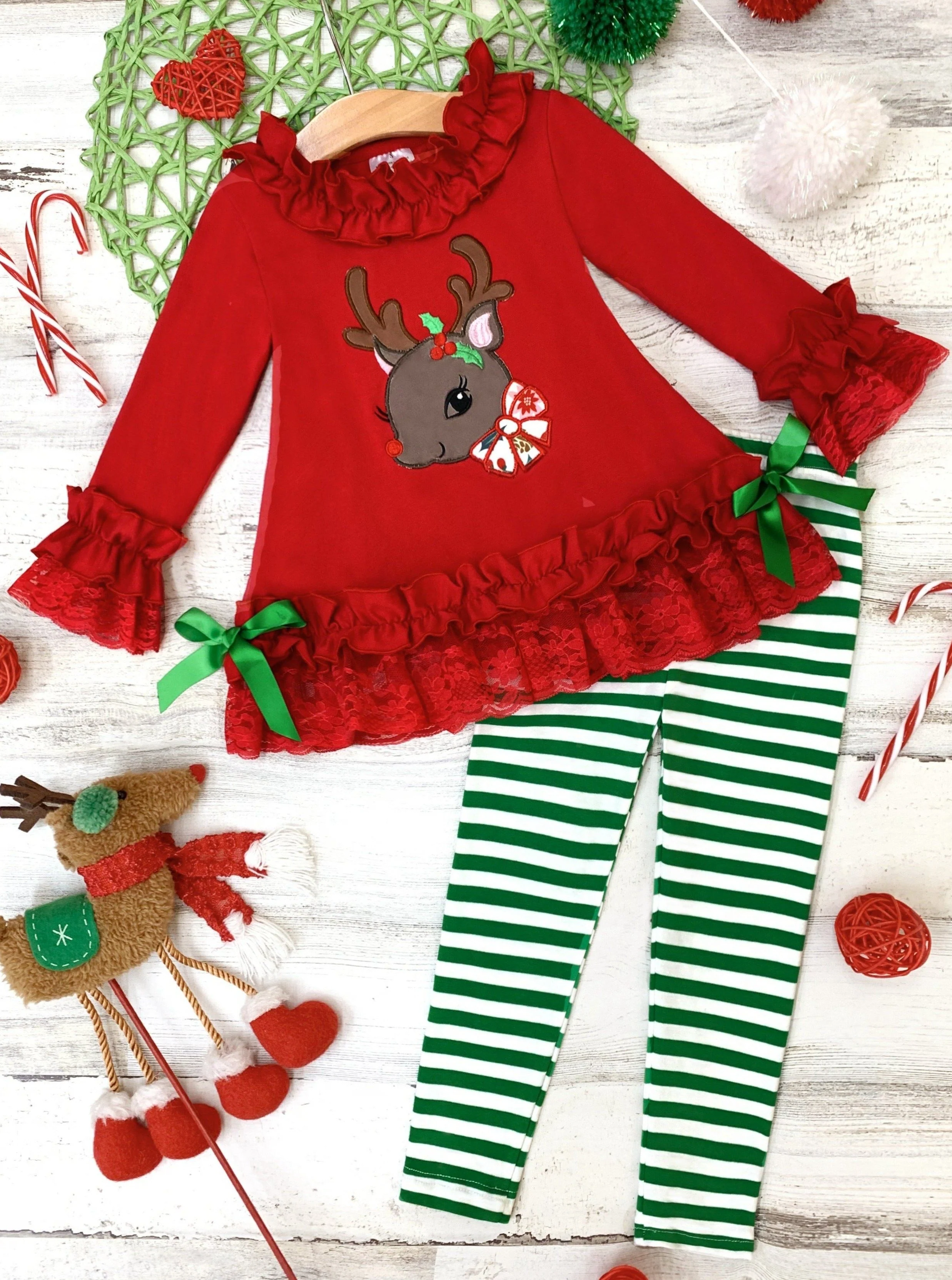 Ruffled Rudolph Striped Legging Set - Image 3
