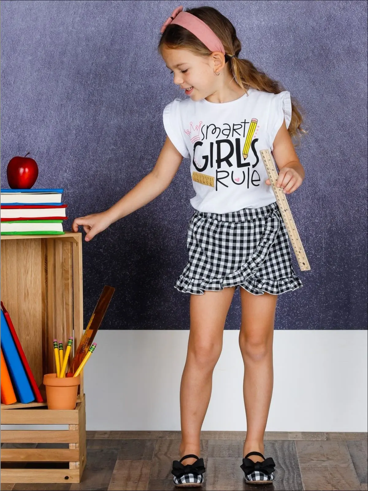 Smart Girls Rule Gingham Wrap Skort Set - Image 2