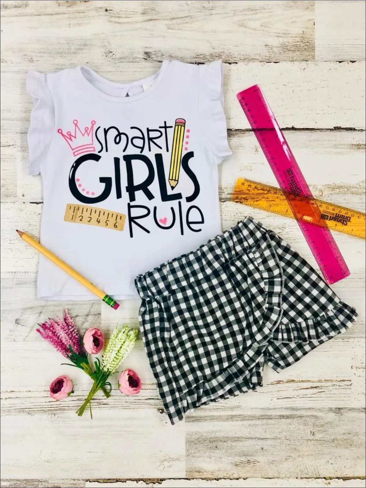 Smart Girls Rule Gingham Wrap Skort Set - Image 3