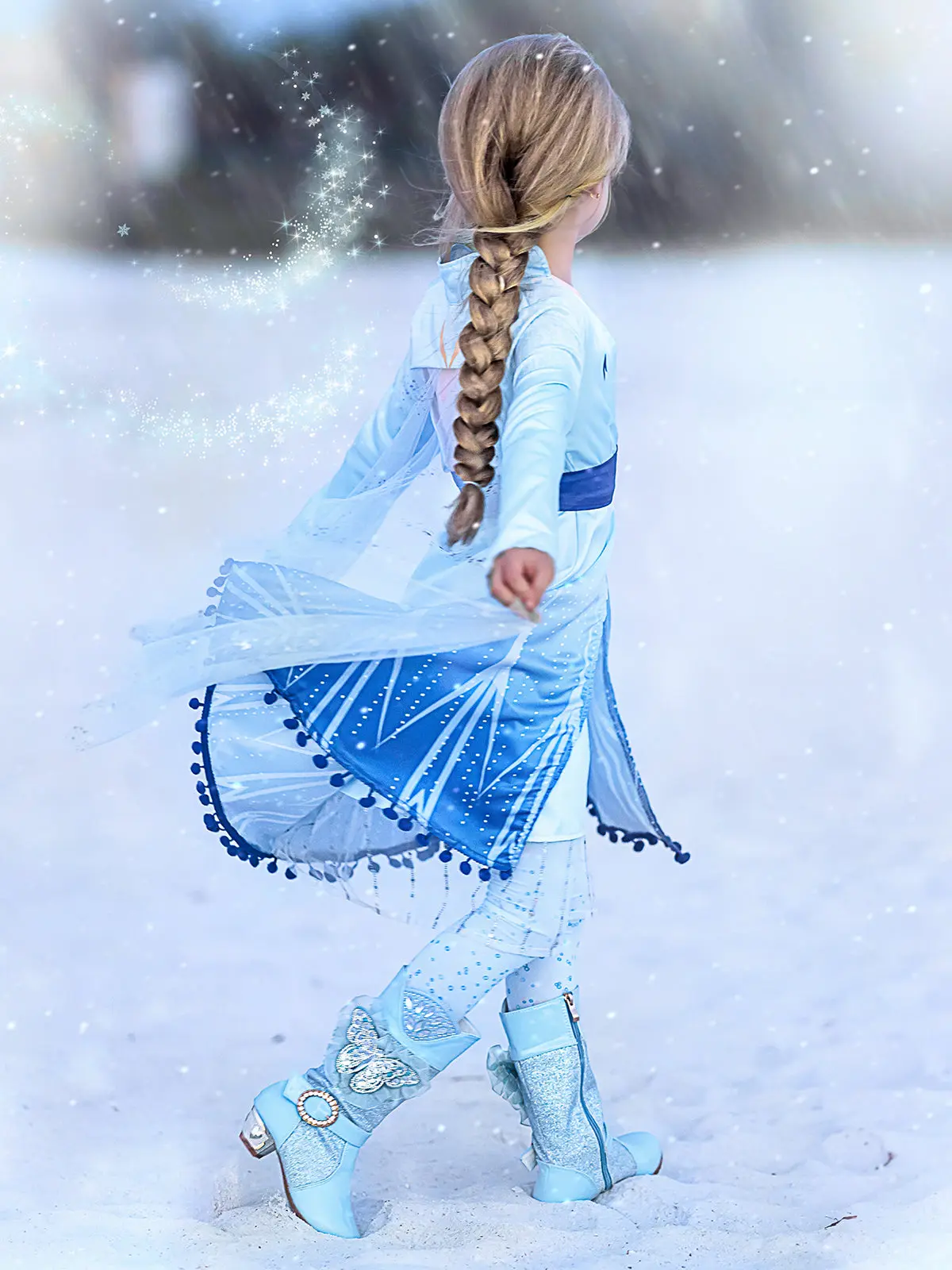 Girls Snow Queen Sparkle Costume Dress with Leggings - Image 4