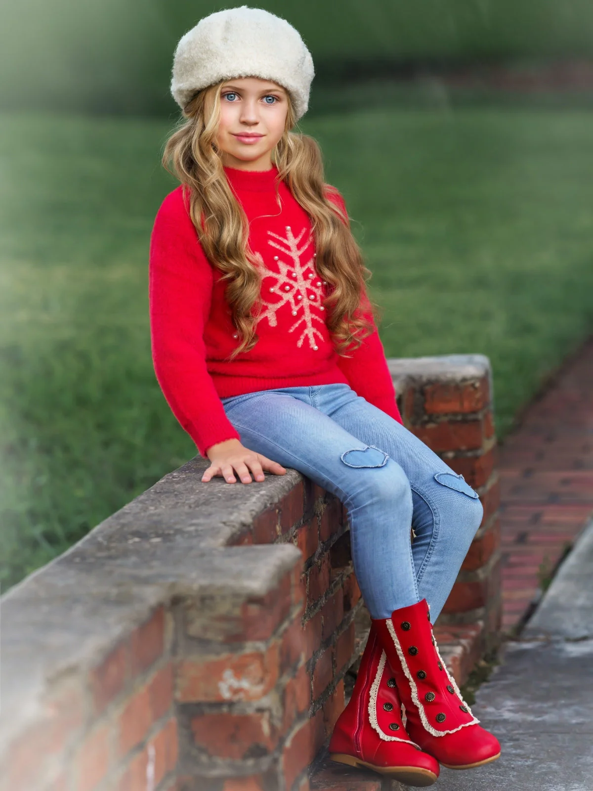 Snowflake and Pearls Fuzzy Holiday Sweater - Image 5
