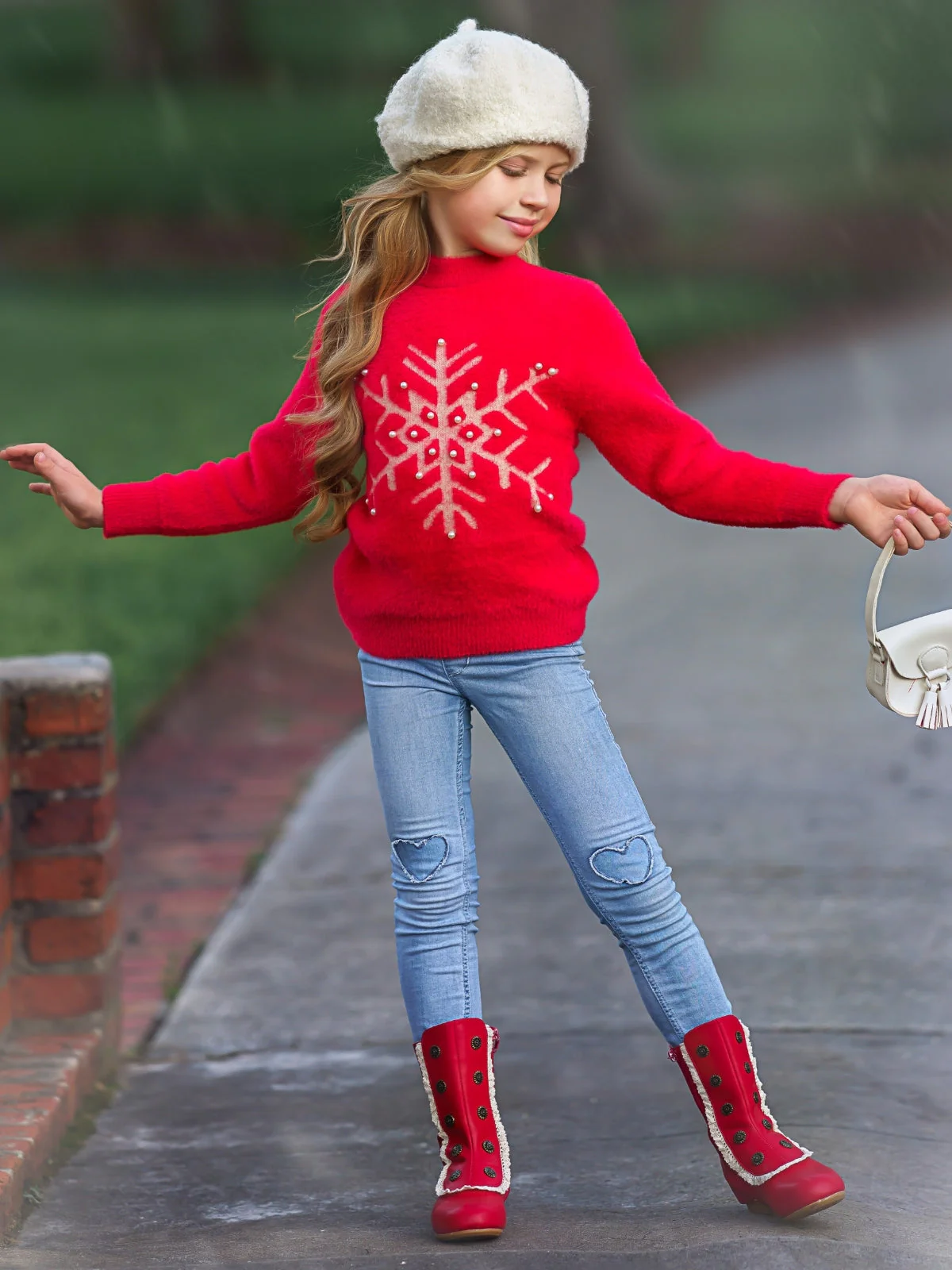 Snowflake and Pearls Fuzzy Holiday Sweater - Image 6
