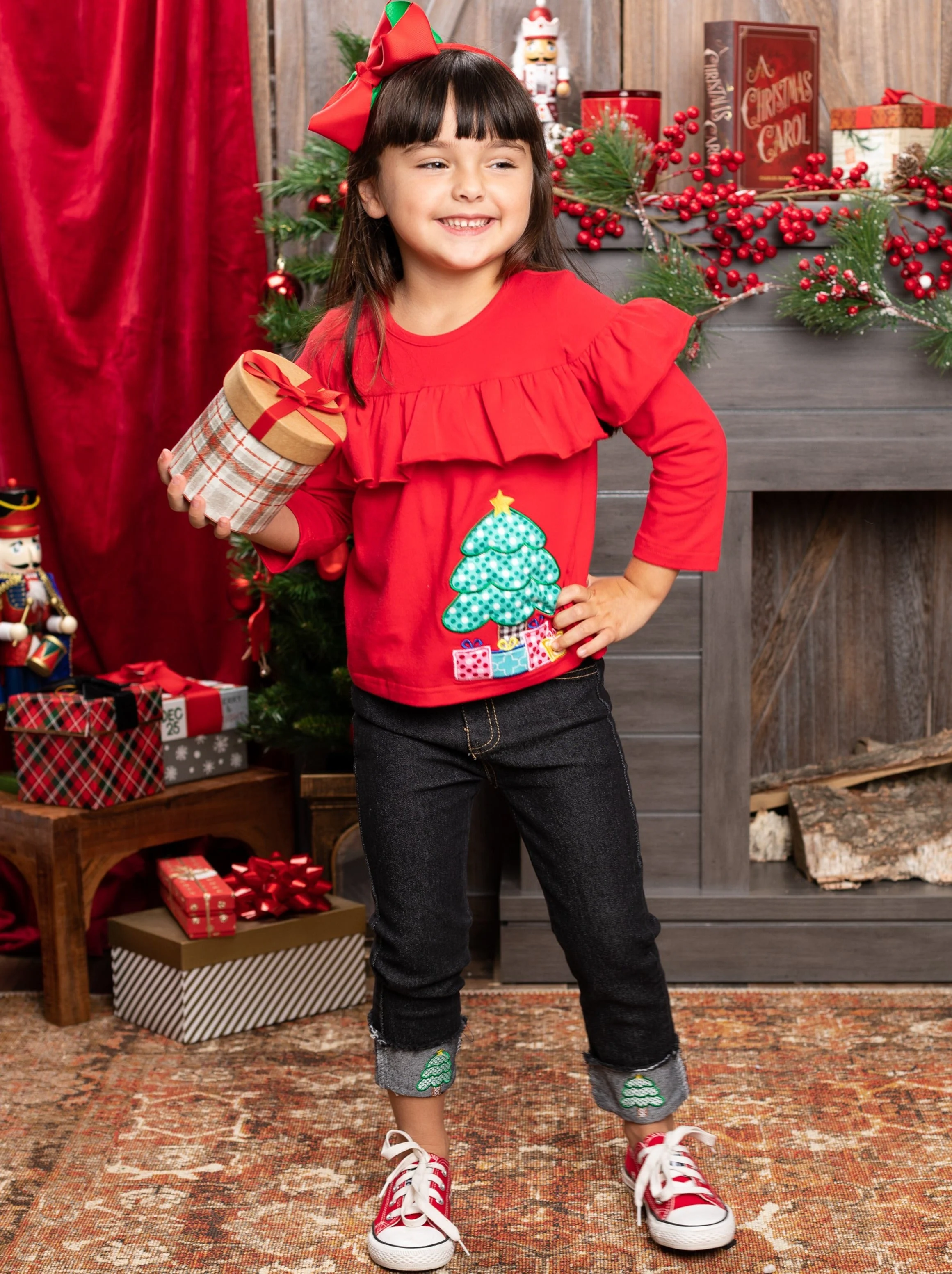 Feeling Pine Christmas Tree Cuffed Jeans Set - Image 2