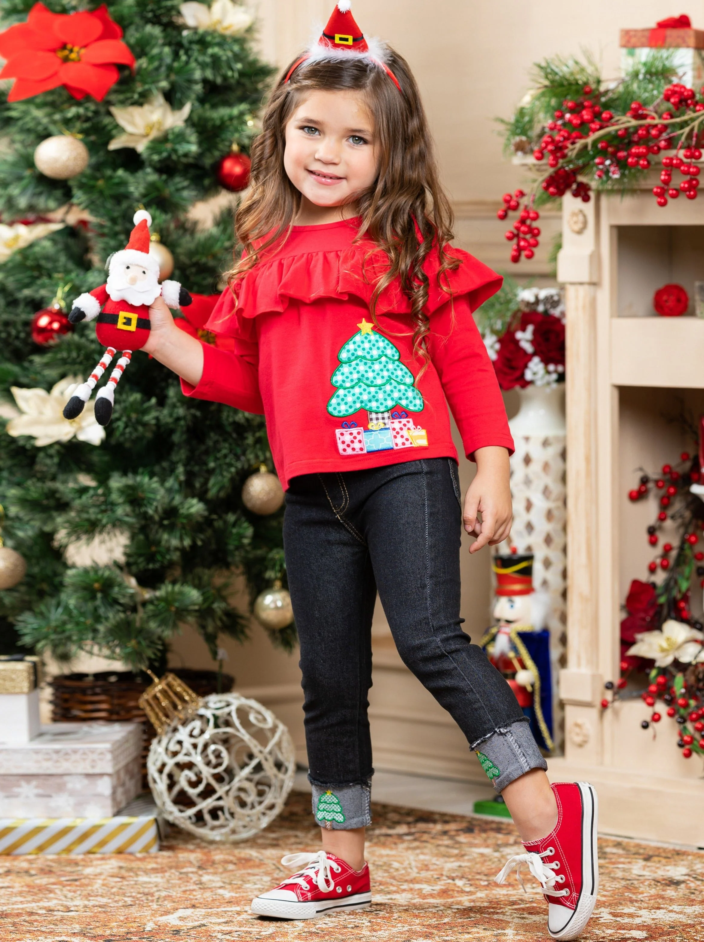 Feeling Pine Christmas Tree Cuffed Jeans Set - Image 3