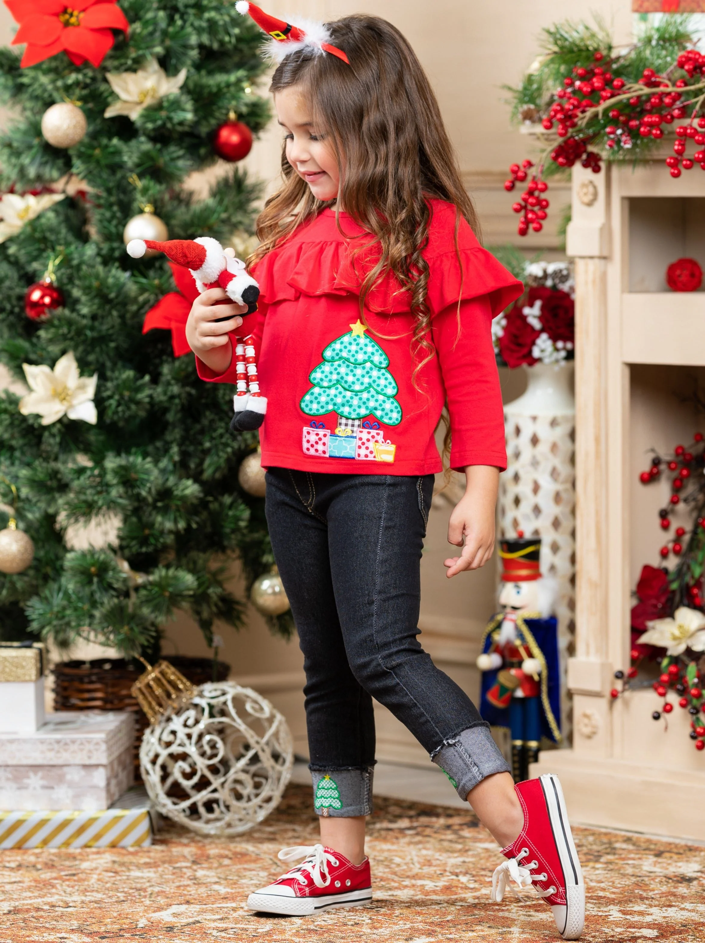 Feeling Pine Christmas Tree Cuffed Jeans Set - Image 4