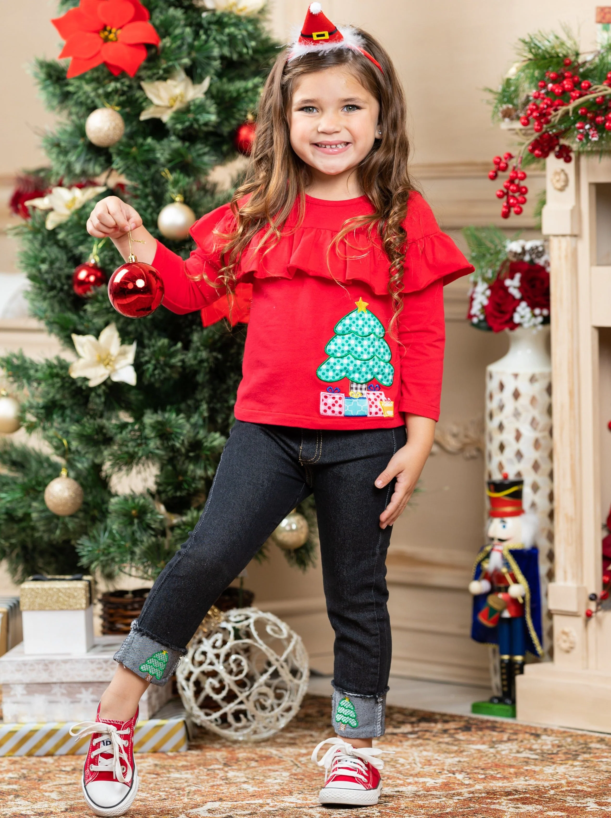 Feeling Pine Christmas Tree Cuffed Jeans Set - Image 5