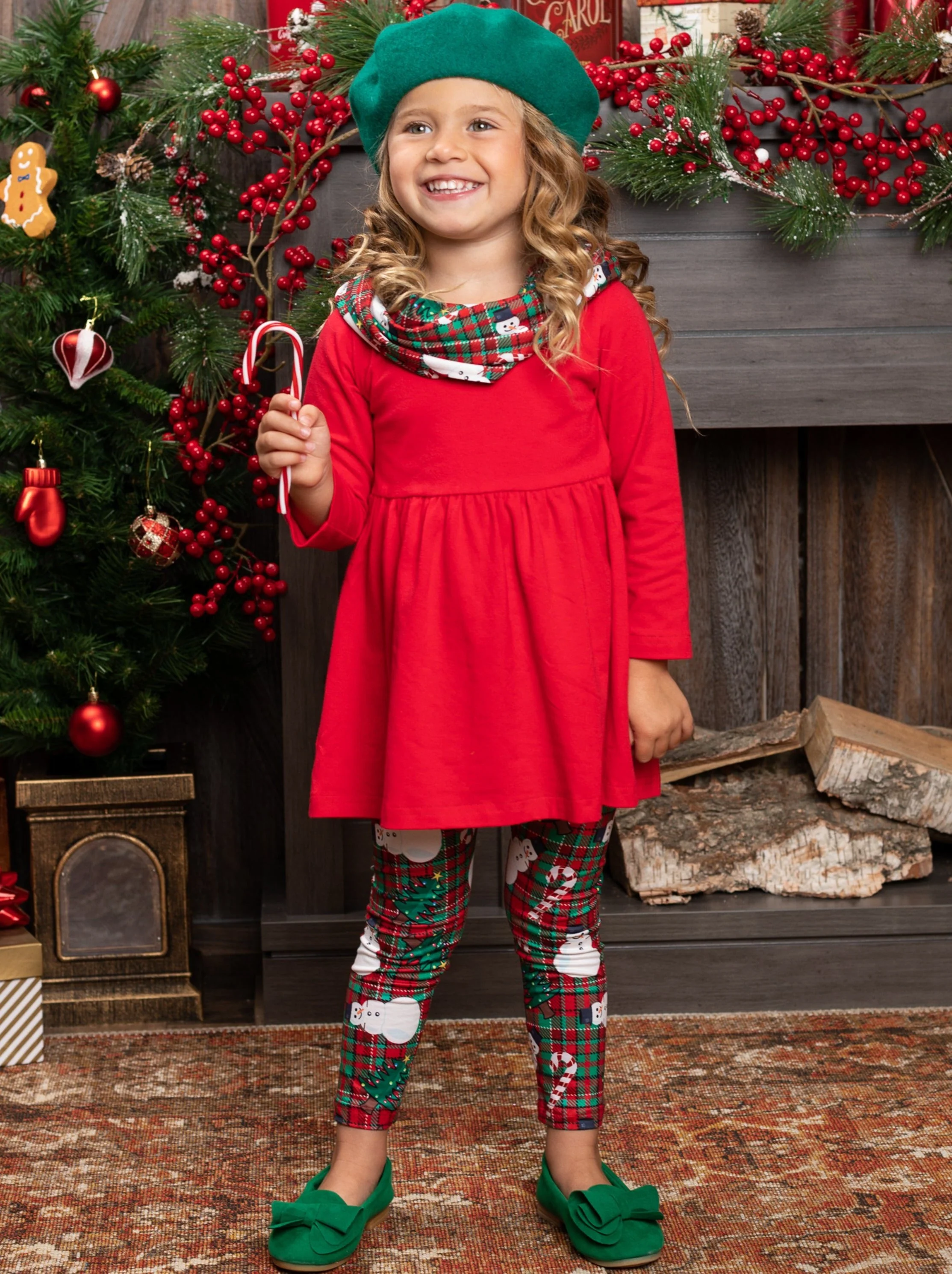 Snowmen and Candy Canes Tunic, Scarf and Legging Set - Image 2