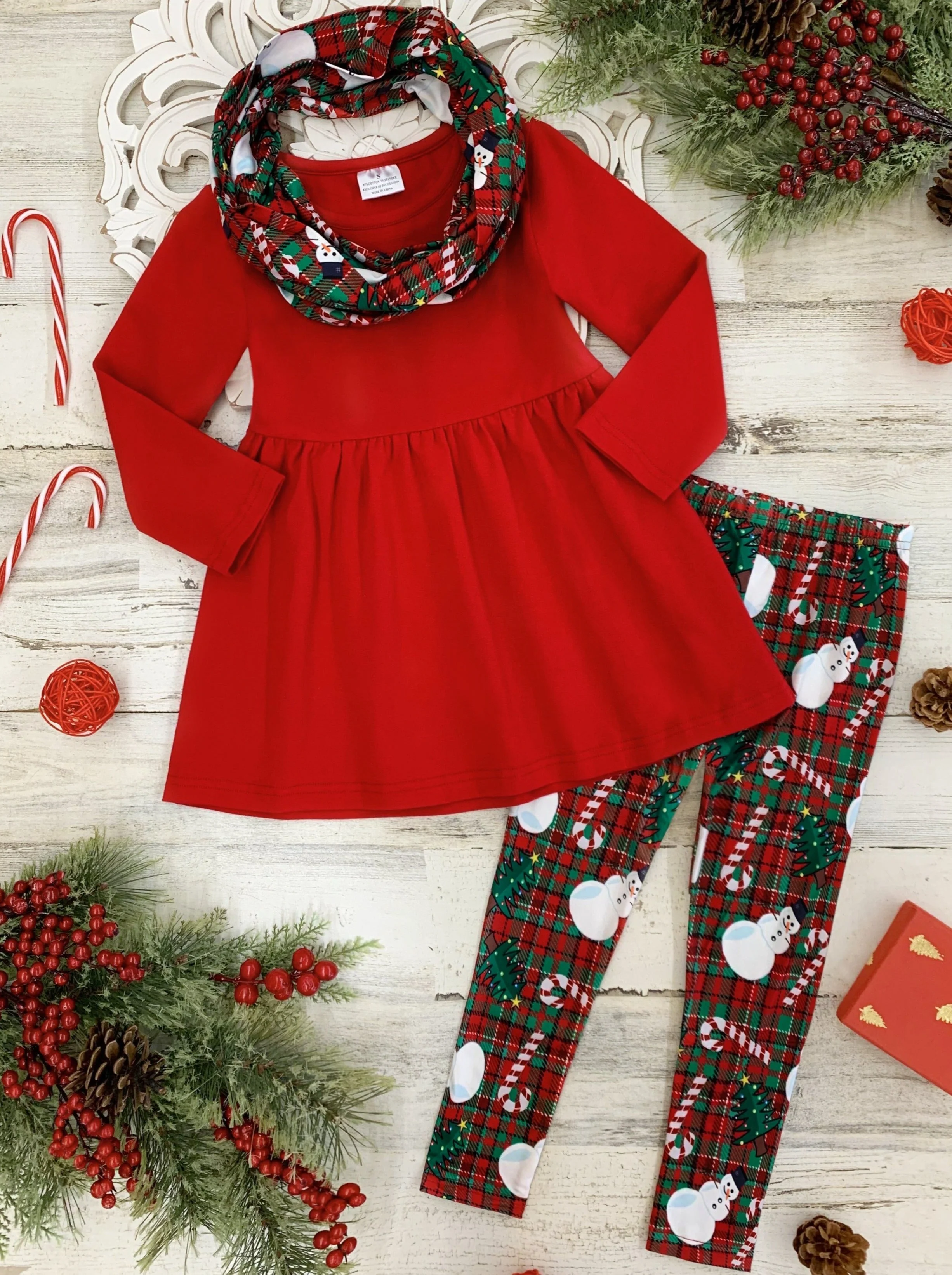 Snowmen and Candy Canes Tunic, Scarf and Legging Set - Image 5