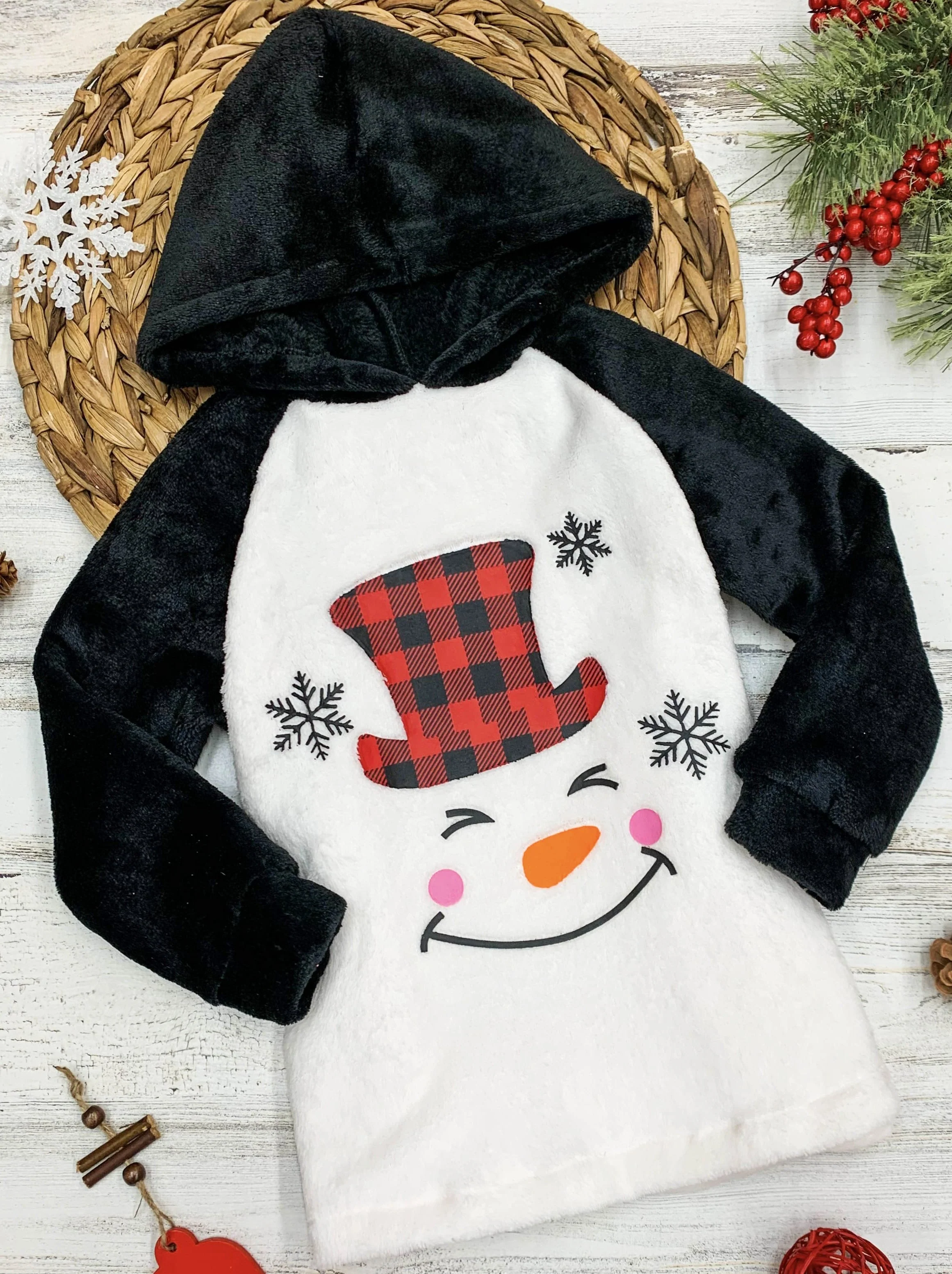 Snowman Plush Fleece Raglan Hoodie - Image 2