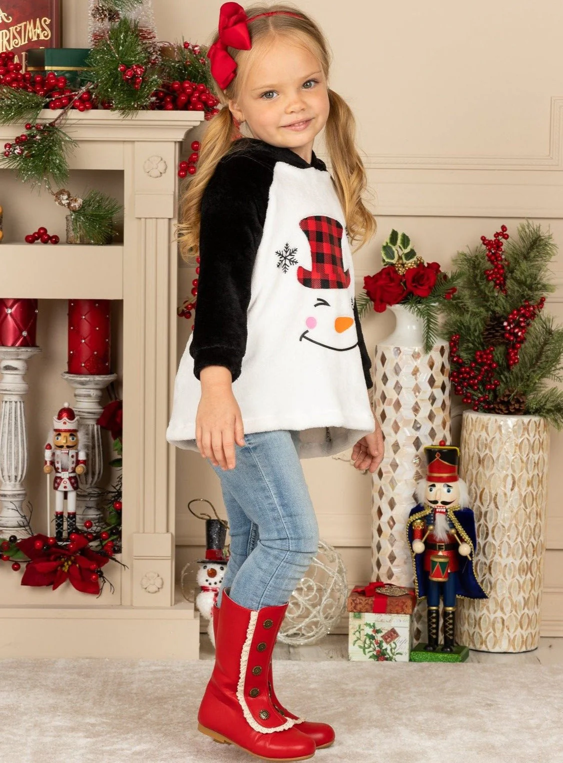 Snowman Plush Fleece Raglan Hoodie - Image 4