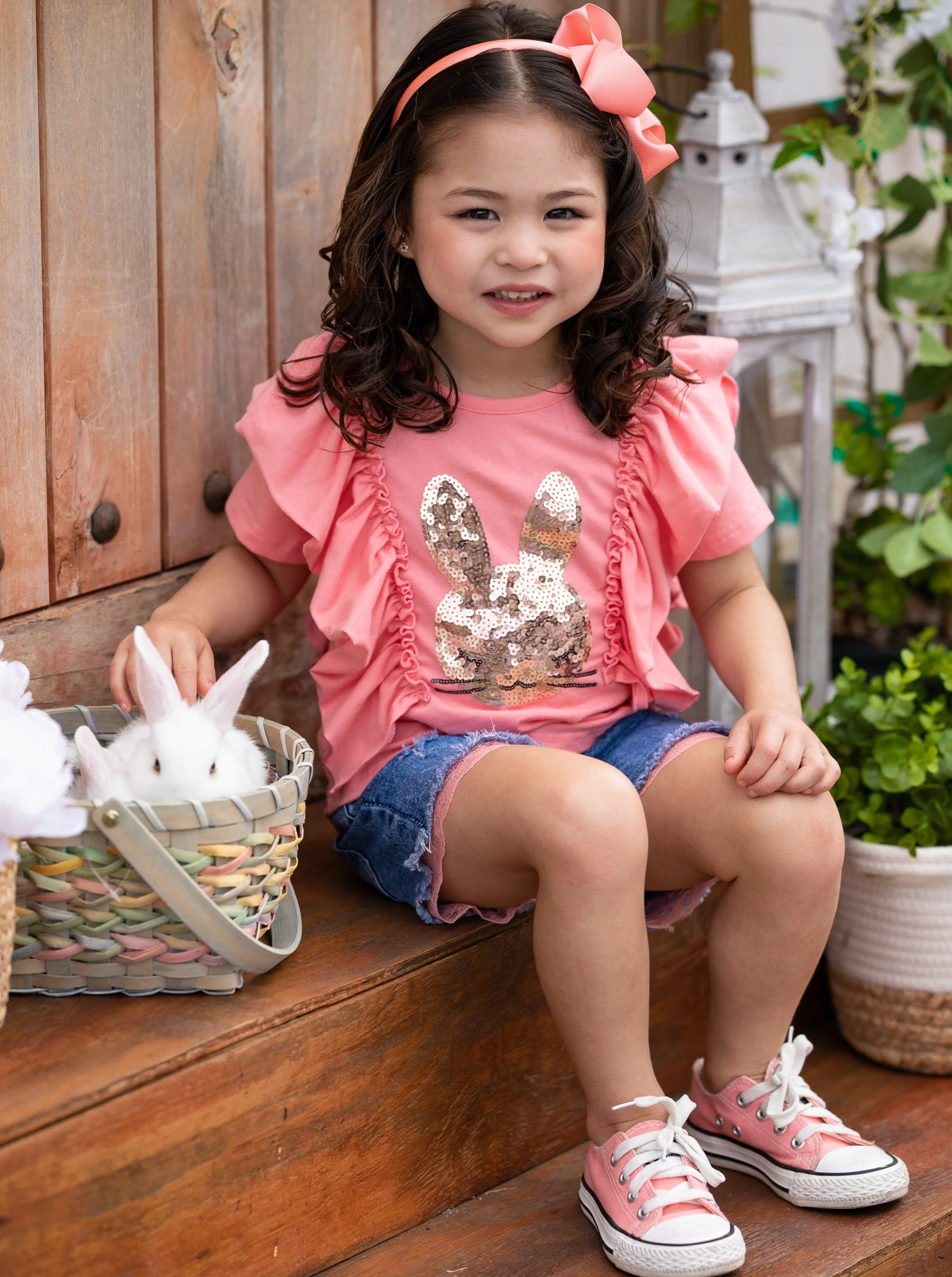 Glitter Bunny Denim Shorts Set - Image 2