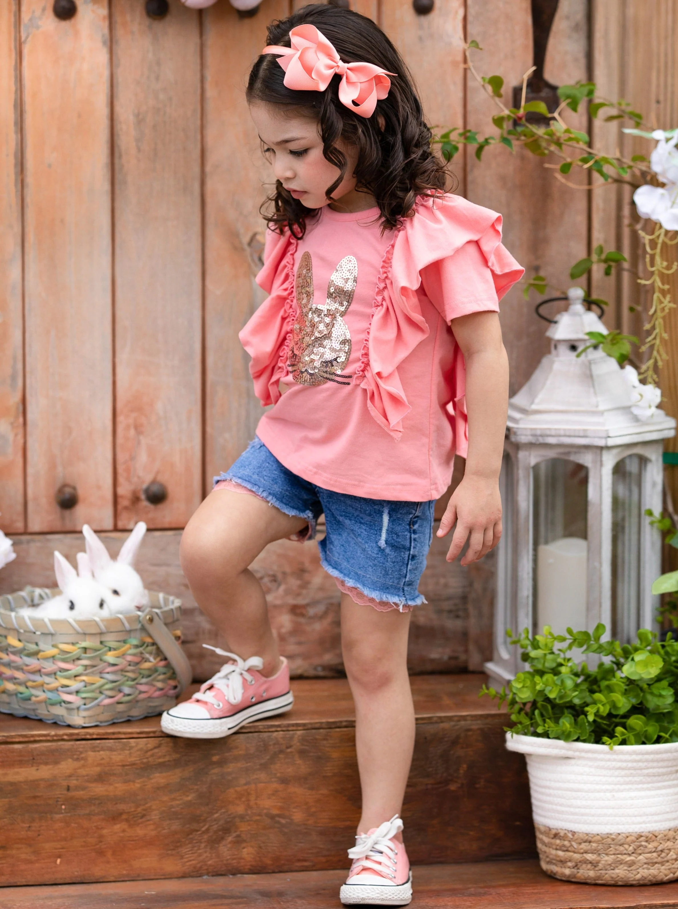 Glitter Bunny Denim Shorts Set - Image 4