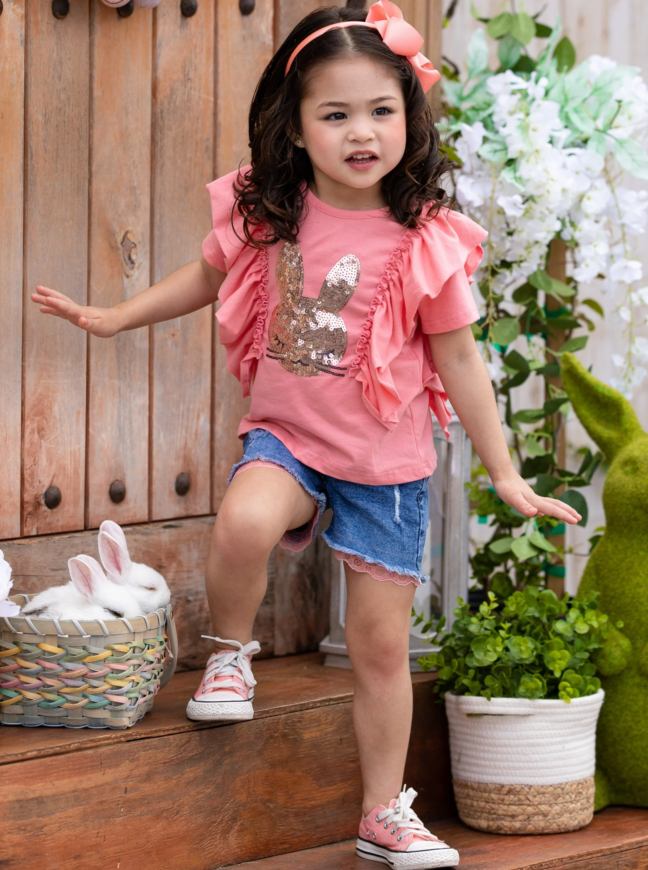 Glitter Bunny Denim Shorts Set - Image 5