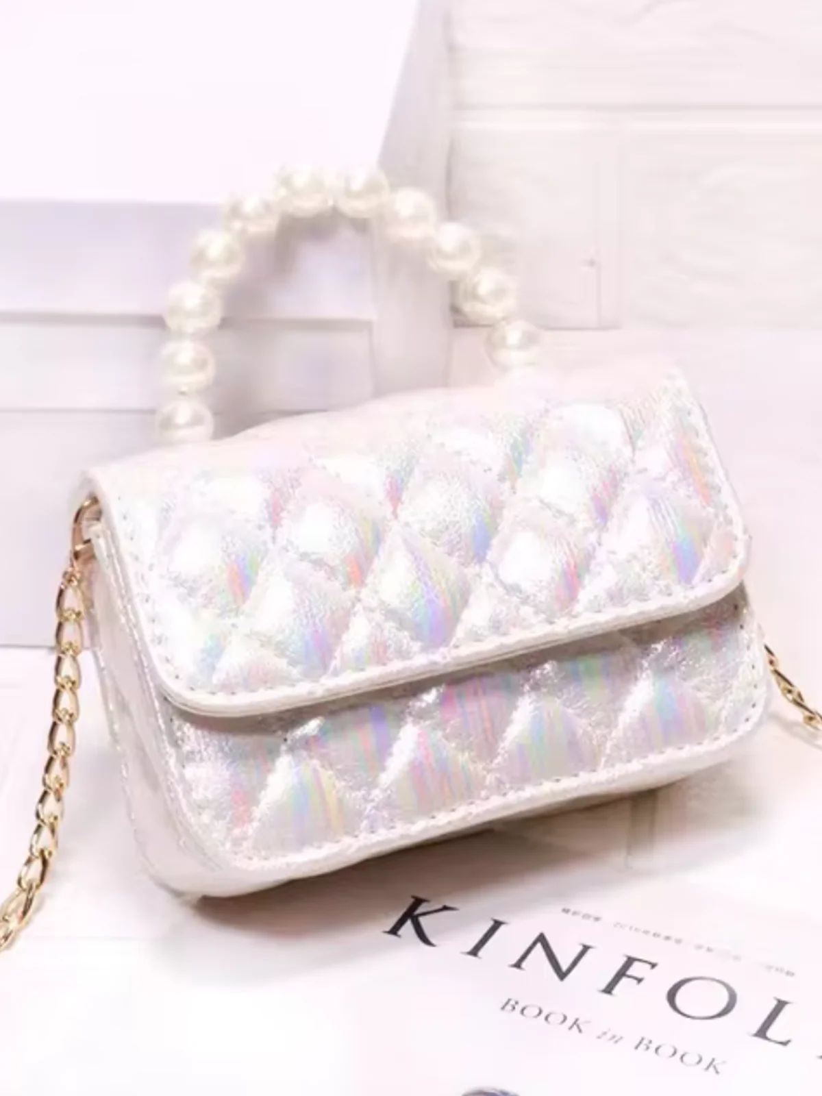 Sparkling Pearl Handle Crossbody Bag by Liv and Mia - Image 6
