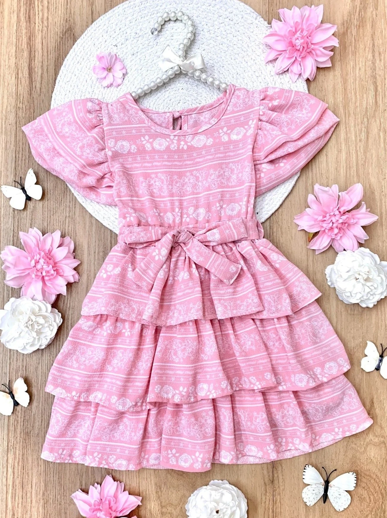 Delicate Twirls Pink Tiered Ruffle Dress - Image 2