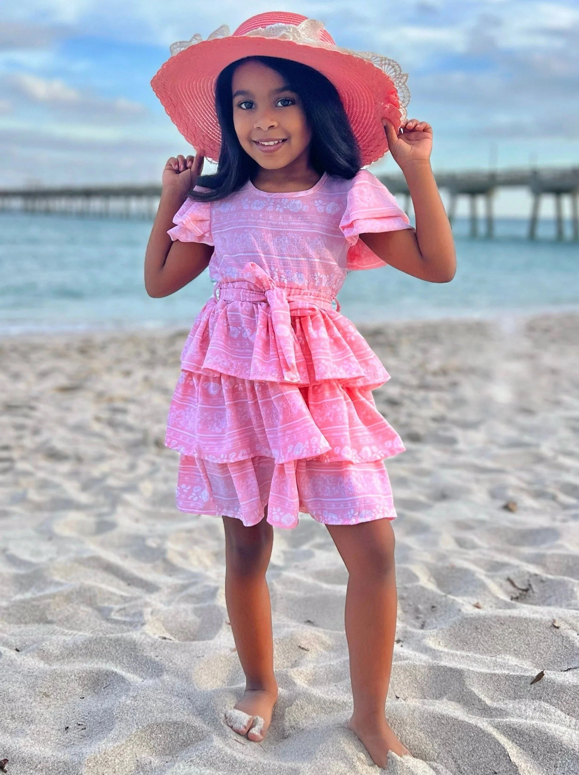 Delicate Twirls Pink Tiered Ruffle Dress - Image 3