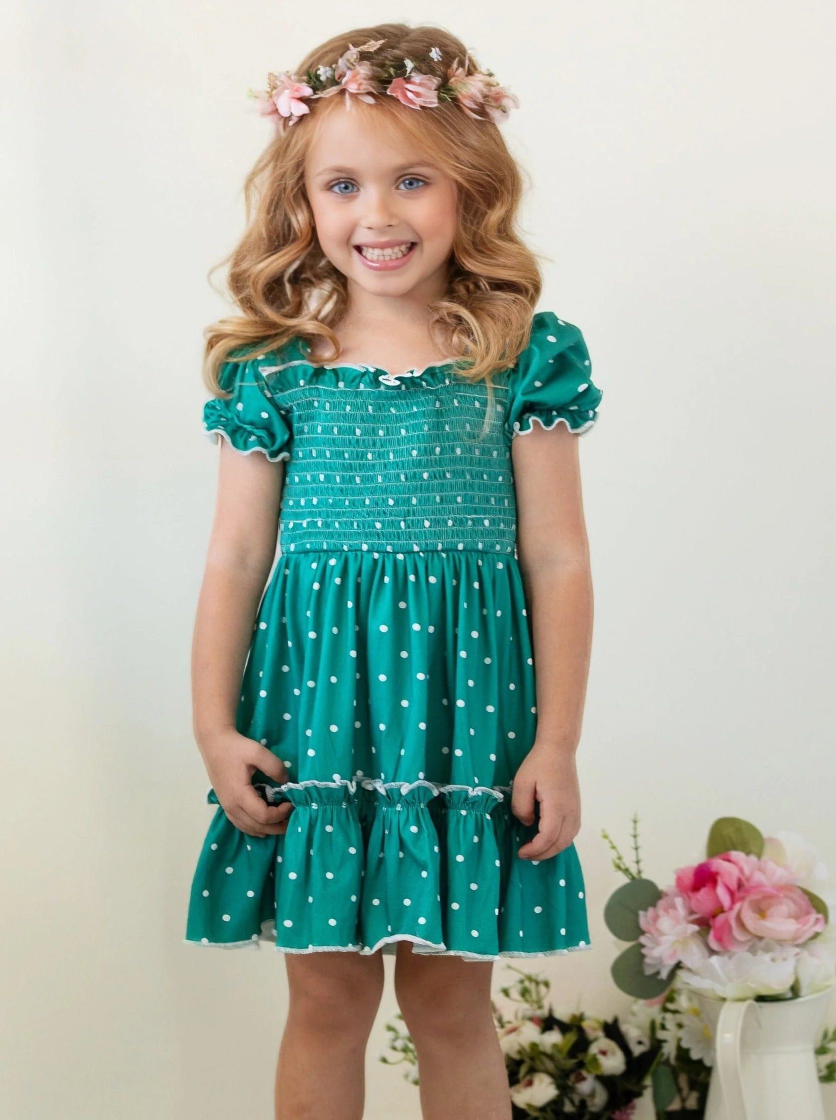 More Sunny Days Polka Dot Smocked Dress - Image 2