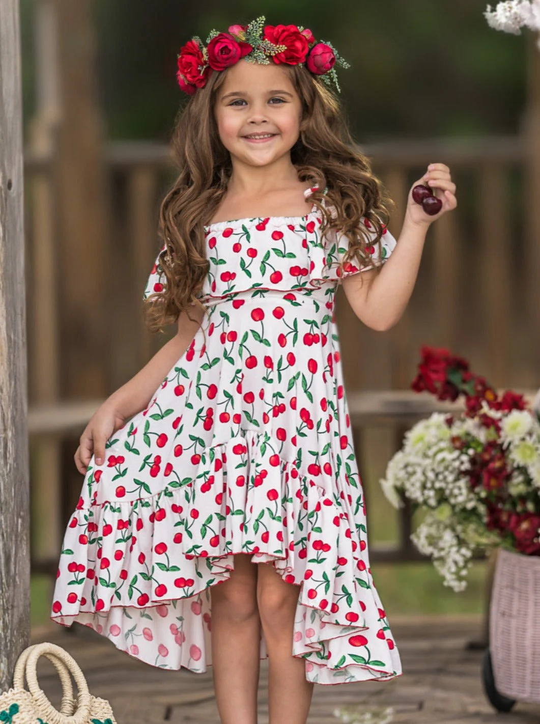 Spring So Sweet Cherry Print Cold Shoulder Maxi Sundress - Image 2