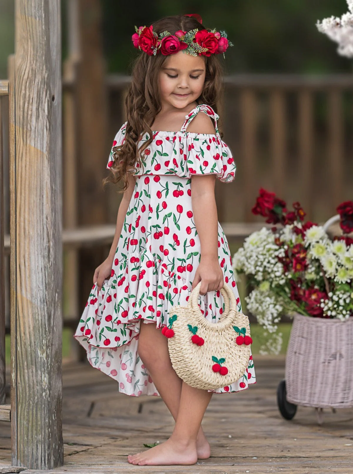 Spring So Sweet Cherry Print Cold Shoulder Maxi Sundress - Image 3