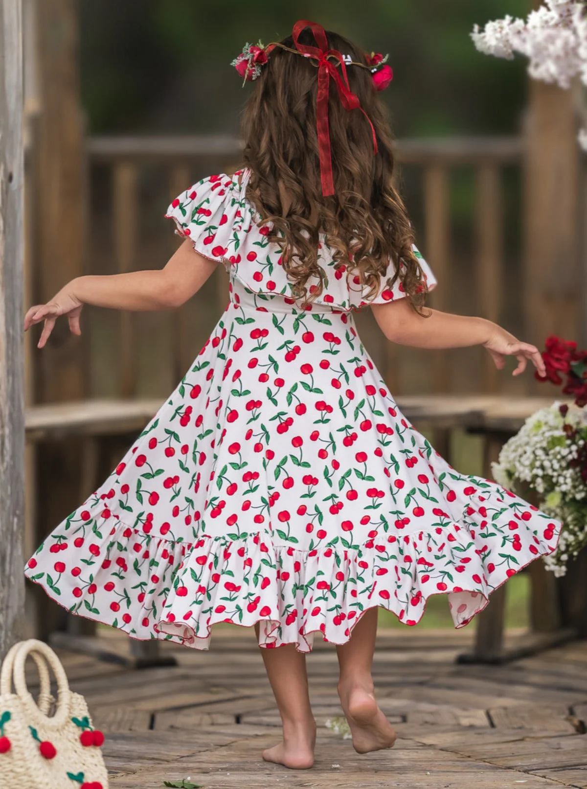 Spring So Sweet Cherry Print Cold Shoulder Maxi Sundress - Image 4