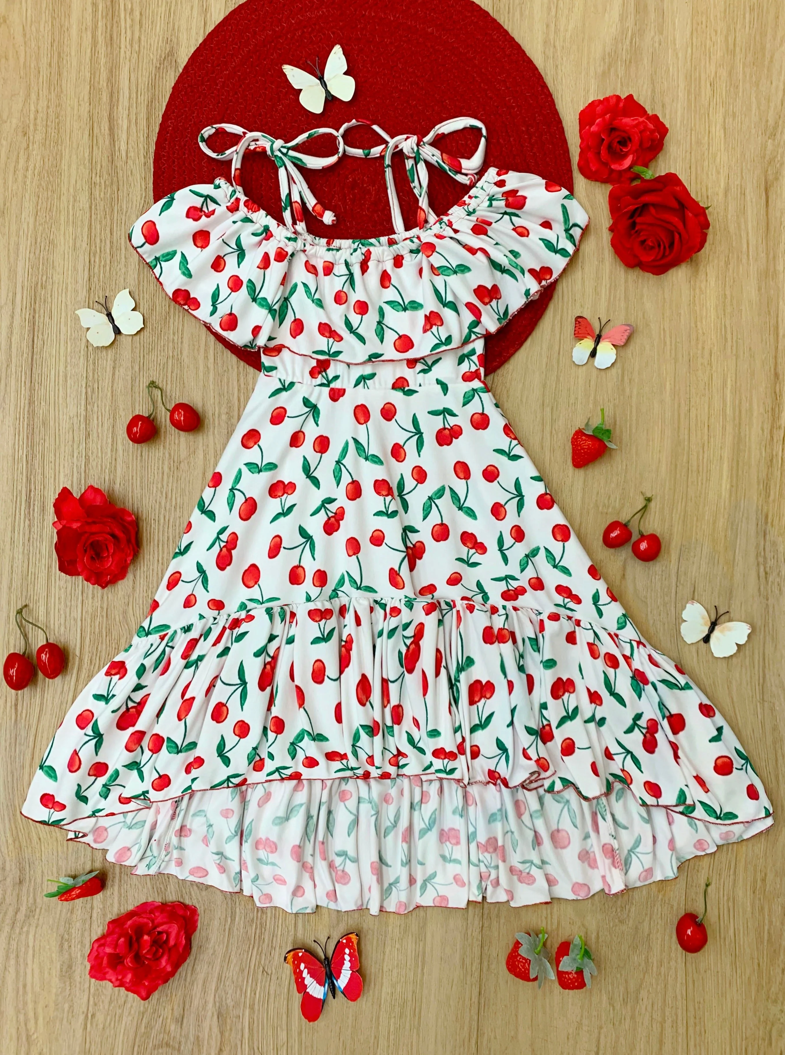 Spring So Sweet Cherry Print Cold Shoulder Maxi Sundress - Image 5