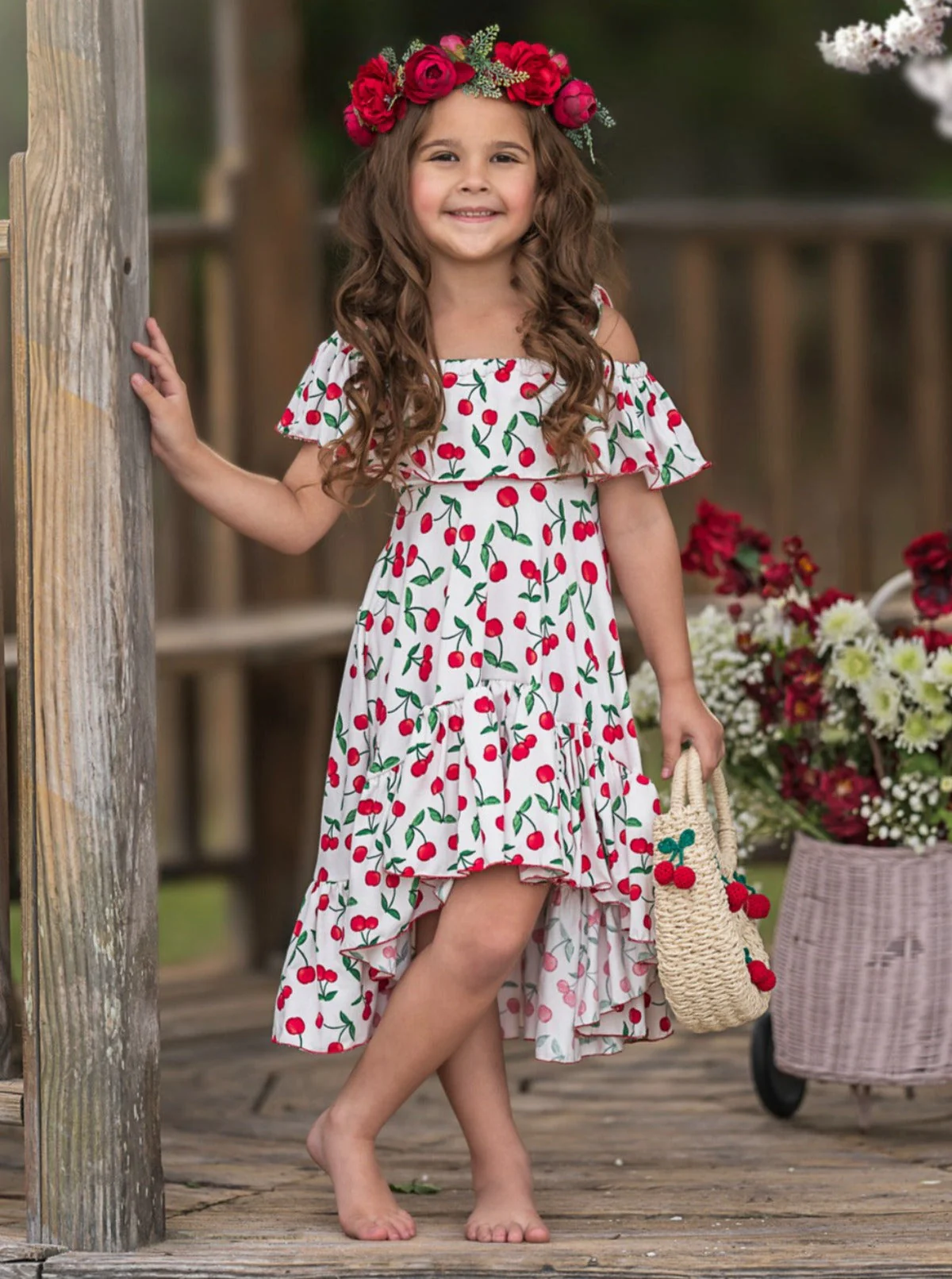 Spring So Sweet Cherry Print Cold Shoulder Maxi Sundress - Image 6