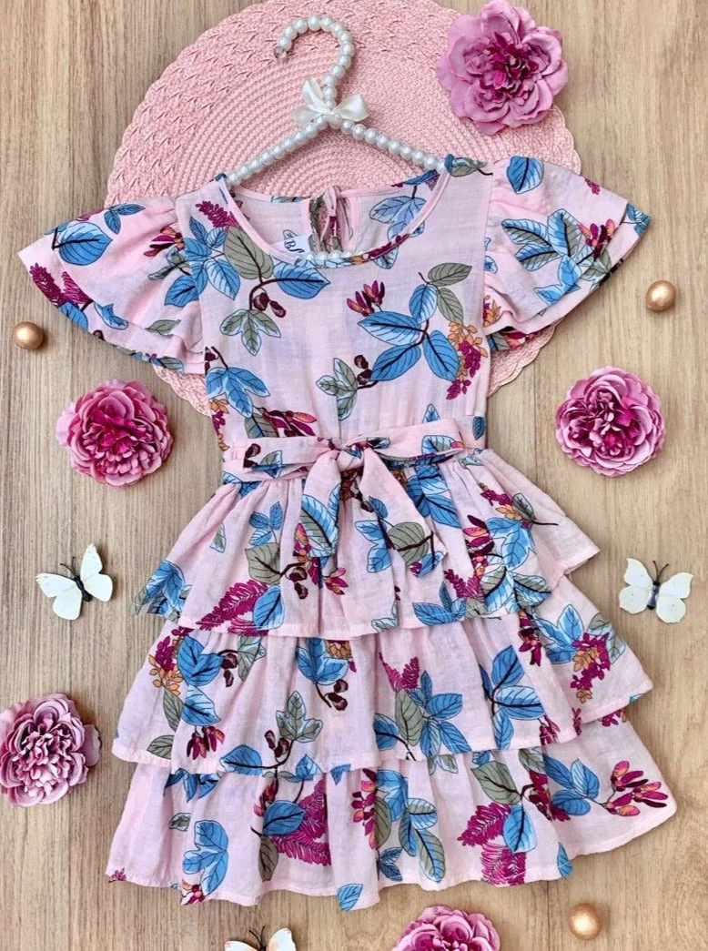 Garden Party Pink Floral Tiered Ruffle Dress - Image 4