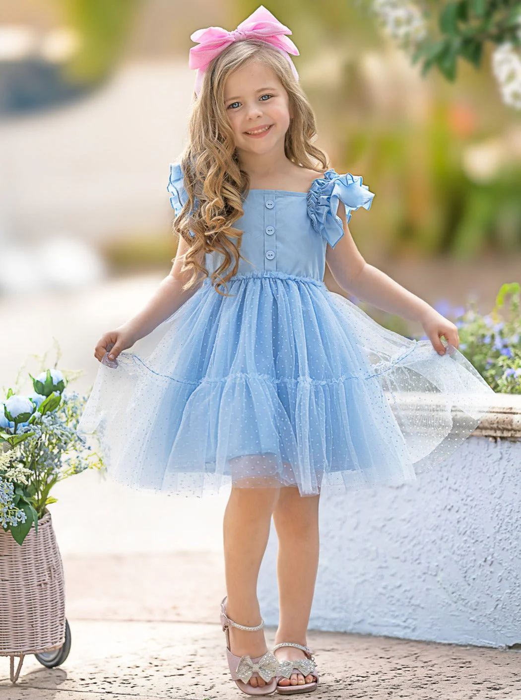 Summertime Sky Blue Ruffle Sleeve Tutu Dress - Image 2