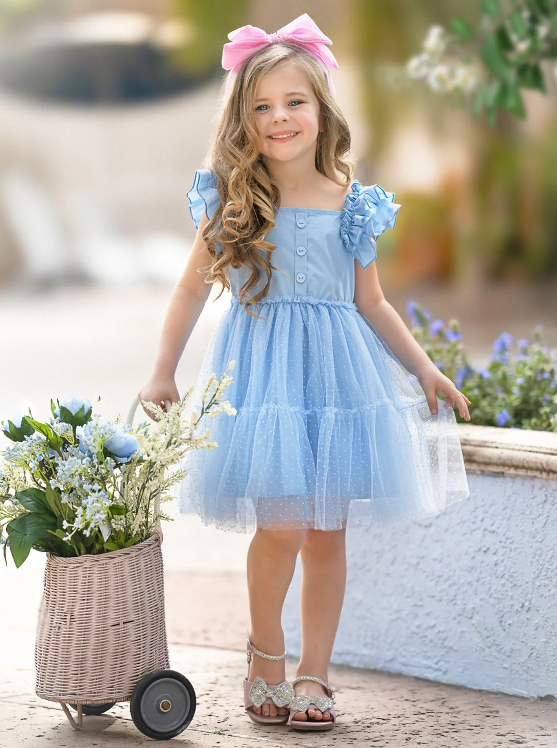 Summertime Sky Blue Ruffle Sleeve Tutu Dress - Image 3