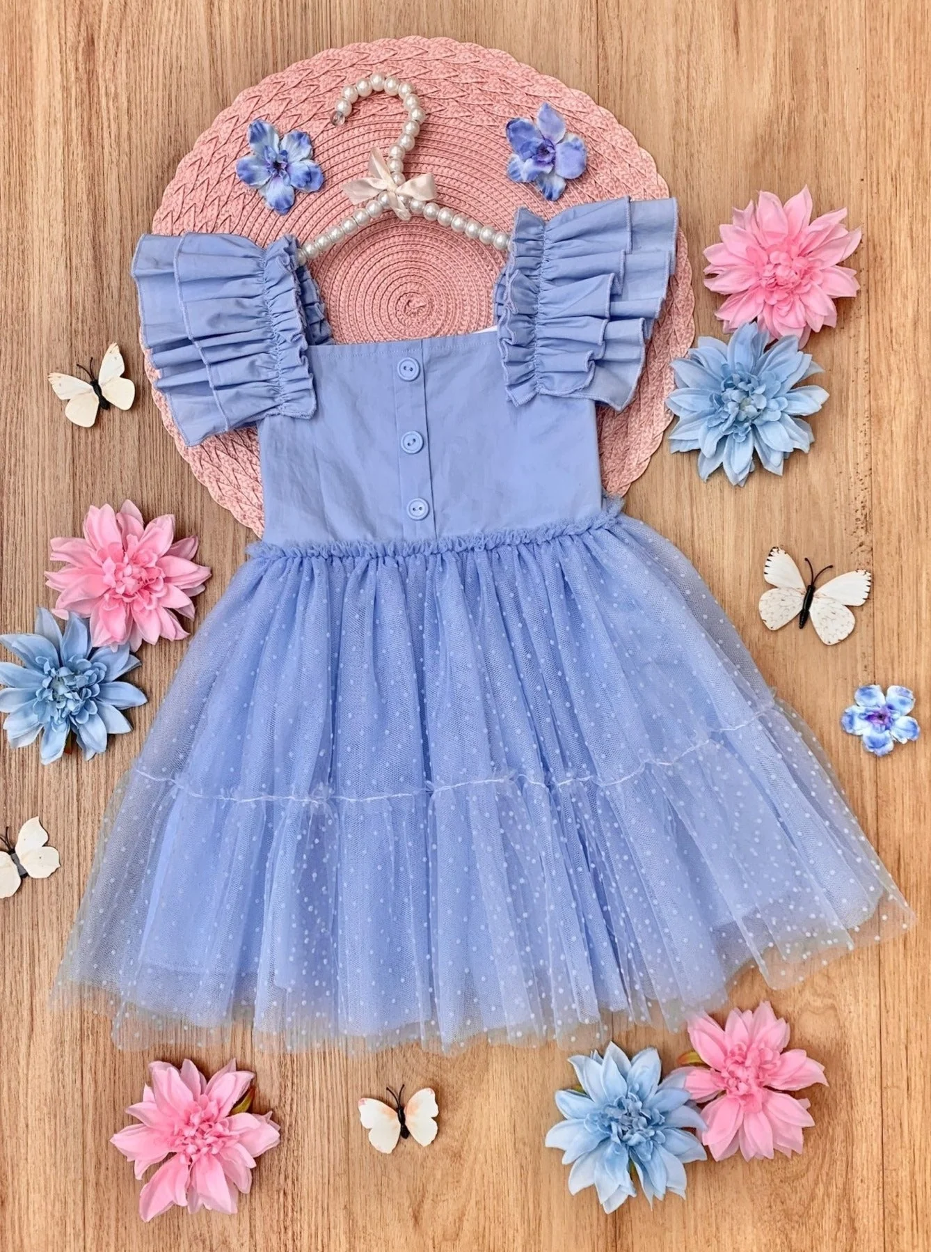 Summertime Sky Blue Ruffle Sleeve Tutu Dress - Image 5