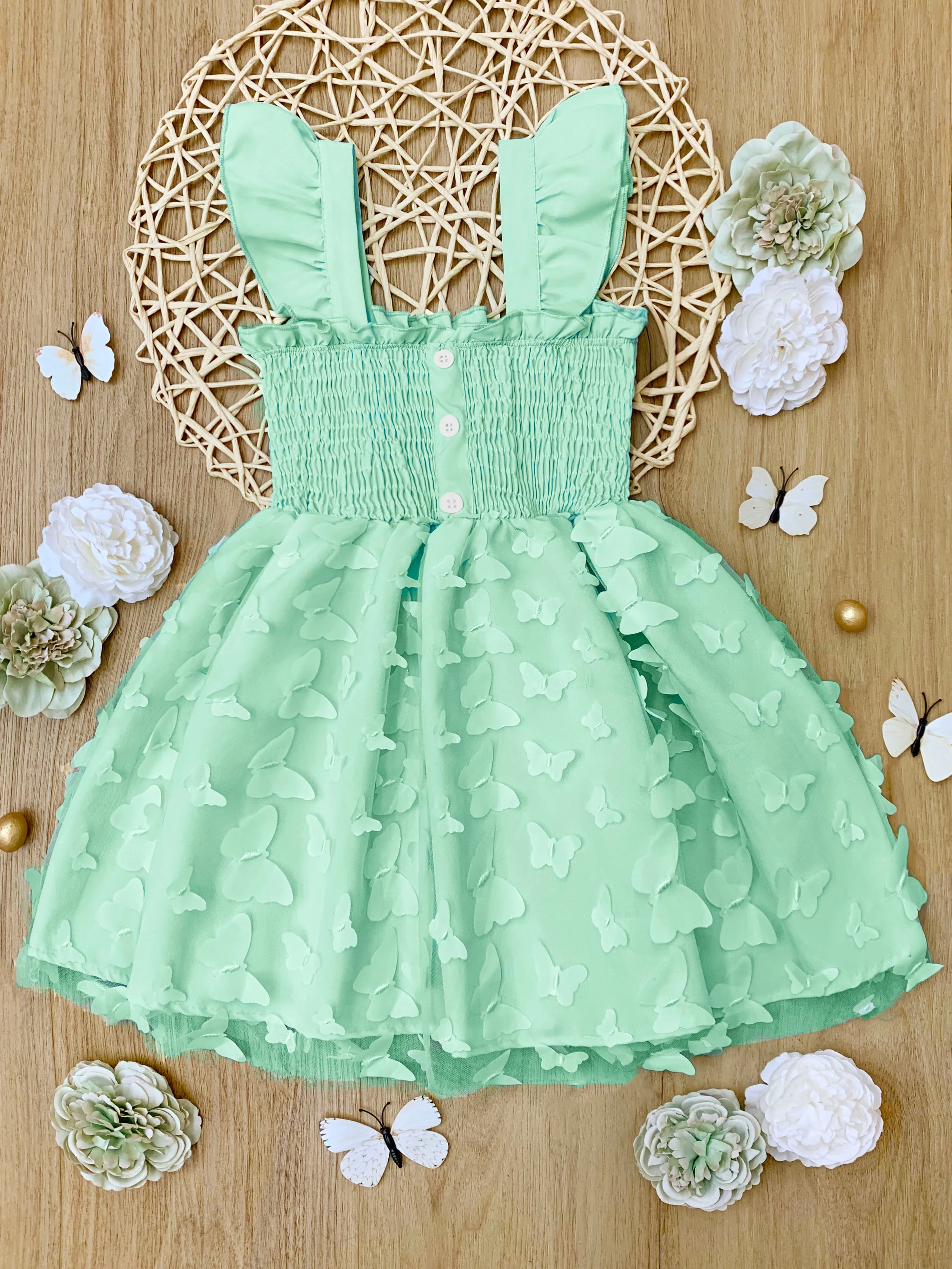 Butterfly Kisses Green Smocked Dress - Image 4