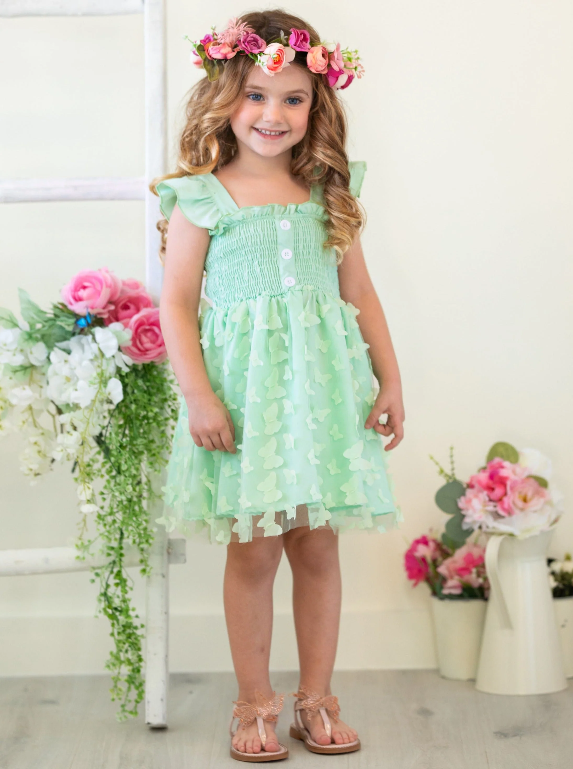 Butterfly Kisses Green Smocked Dress - Image 5