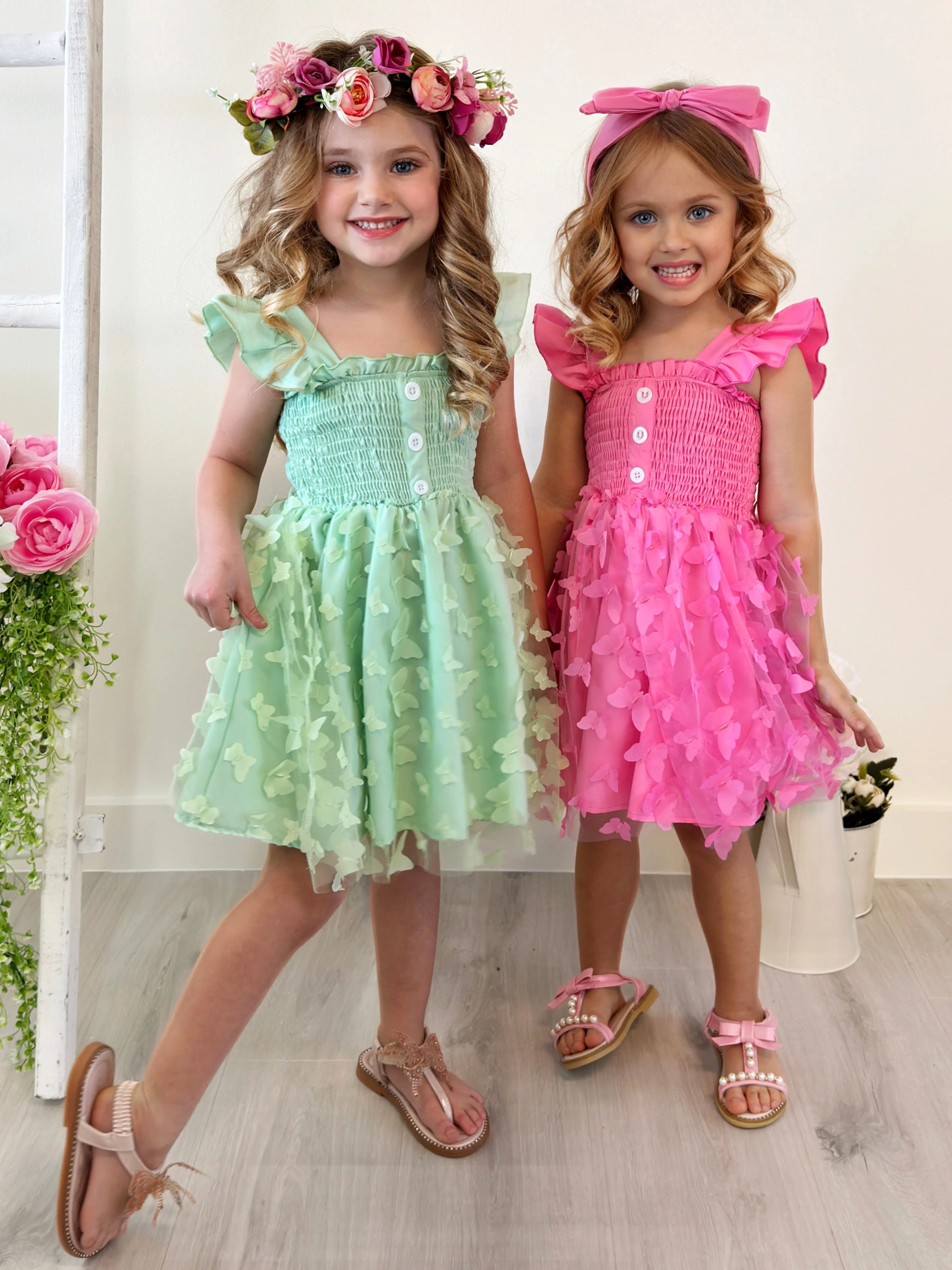 Butterfly Kisses Green Smocked Dress - Image 6