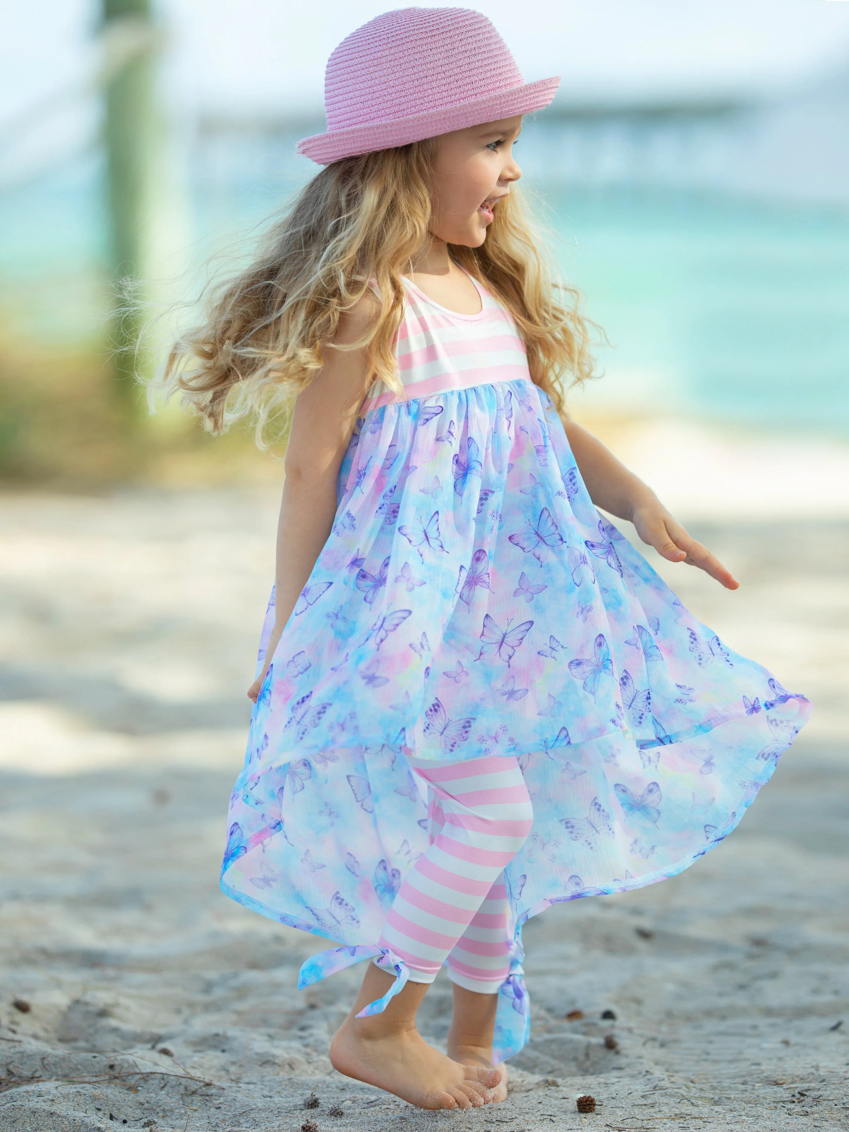 Beachy Butterflies Hi-Lo Tunic and Striped Legging Set - Image 3