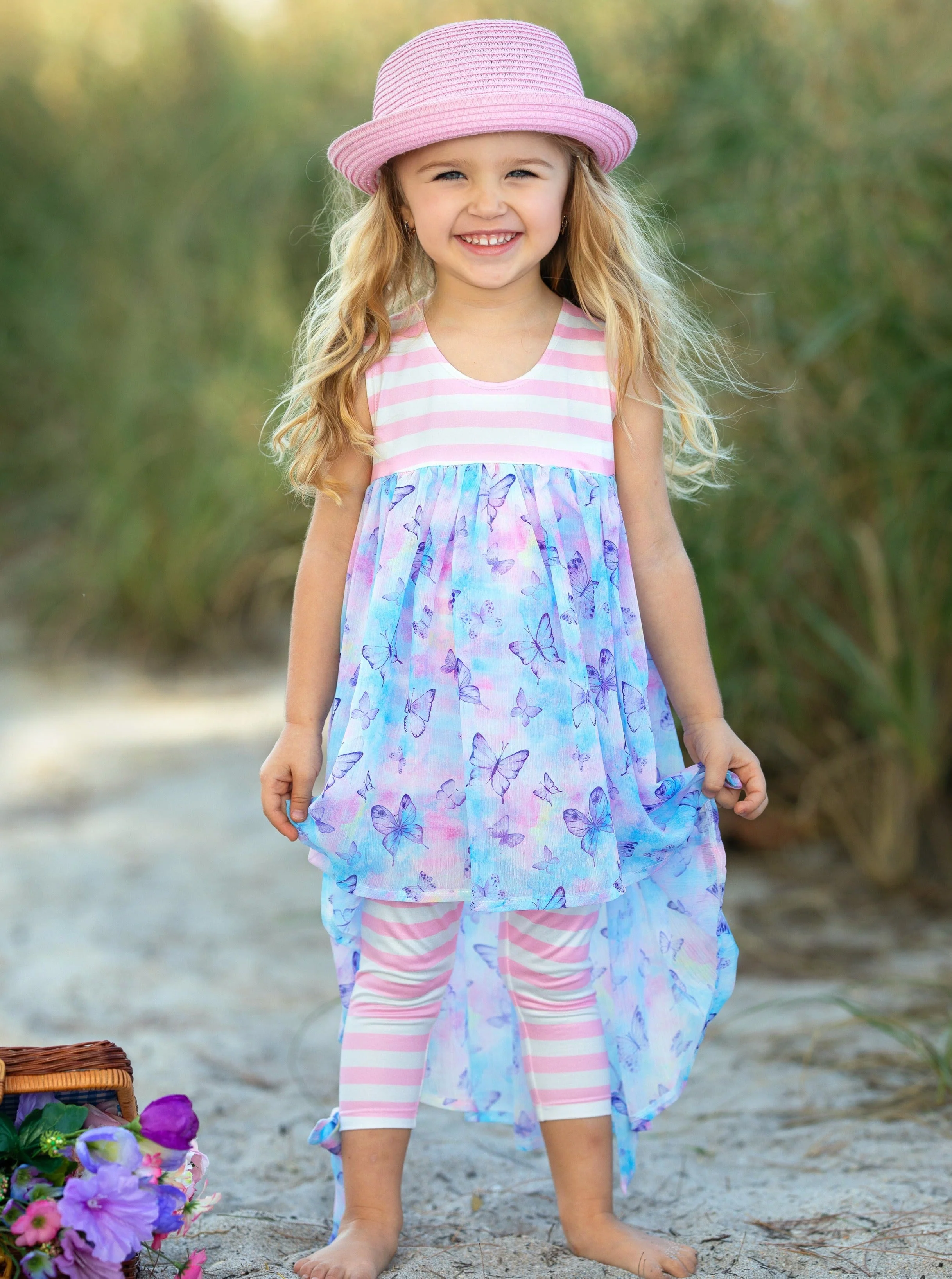Beachy Butterflies Hi-Lo Tunic and Striped Legging Set - Image 4