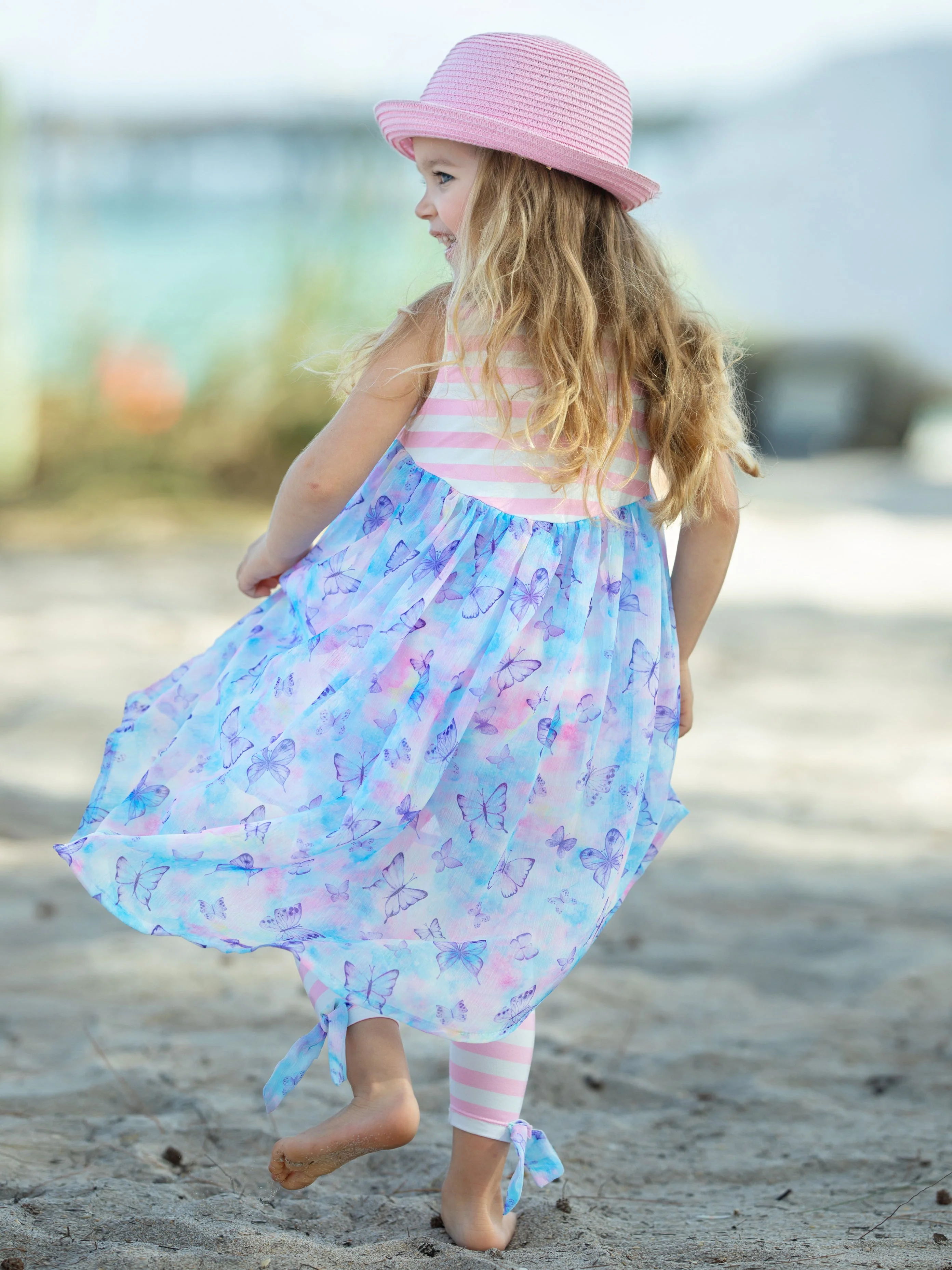 Beachy Butterflies Hi-Lo Tunic and Striped Legging Set - Image 5
