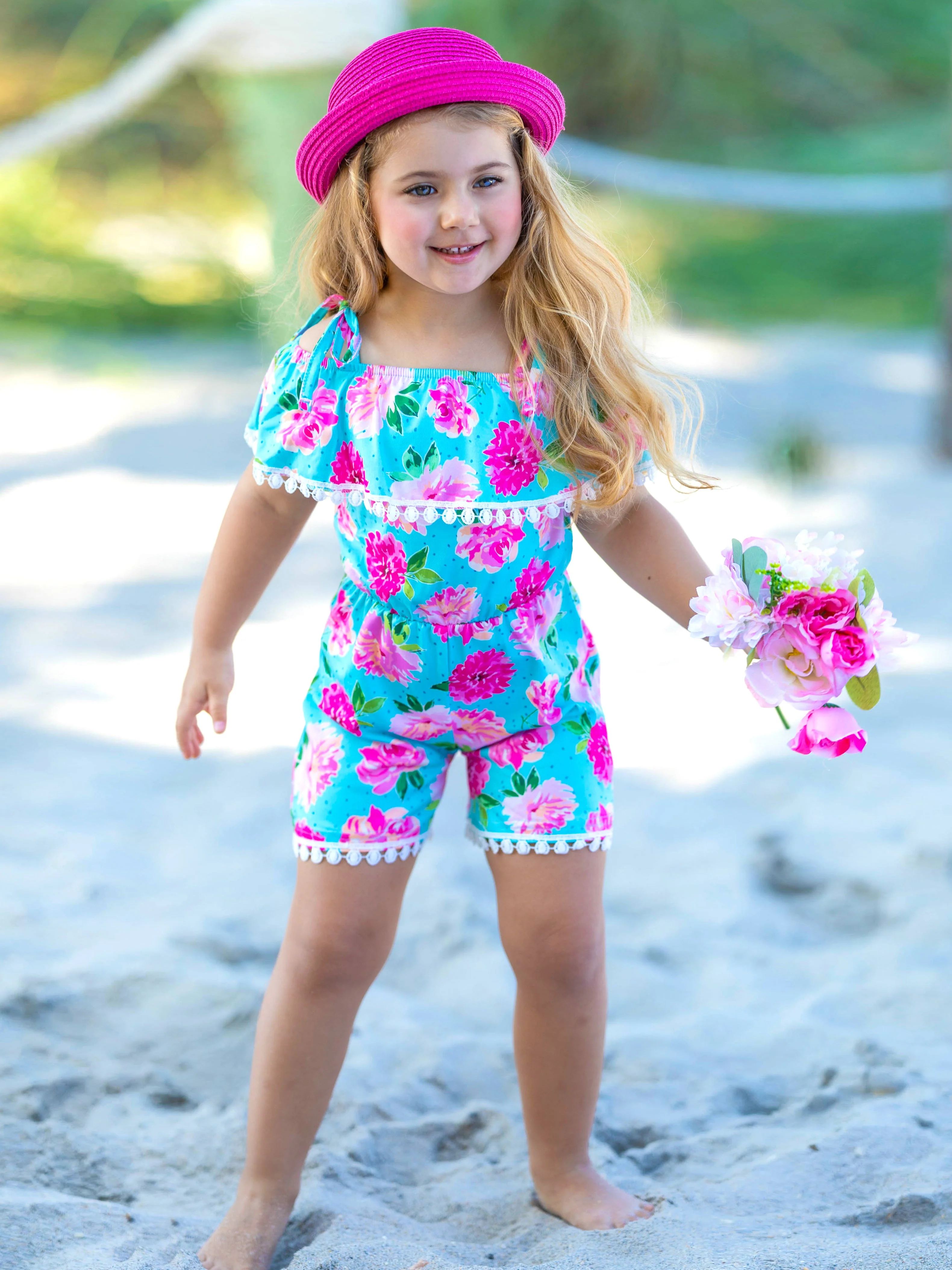 You Da Pom Floral Tassel Trim Romper - Image 3