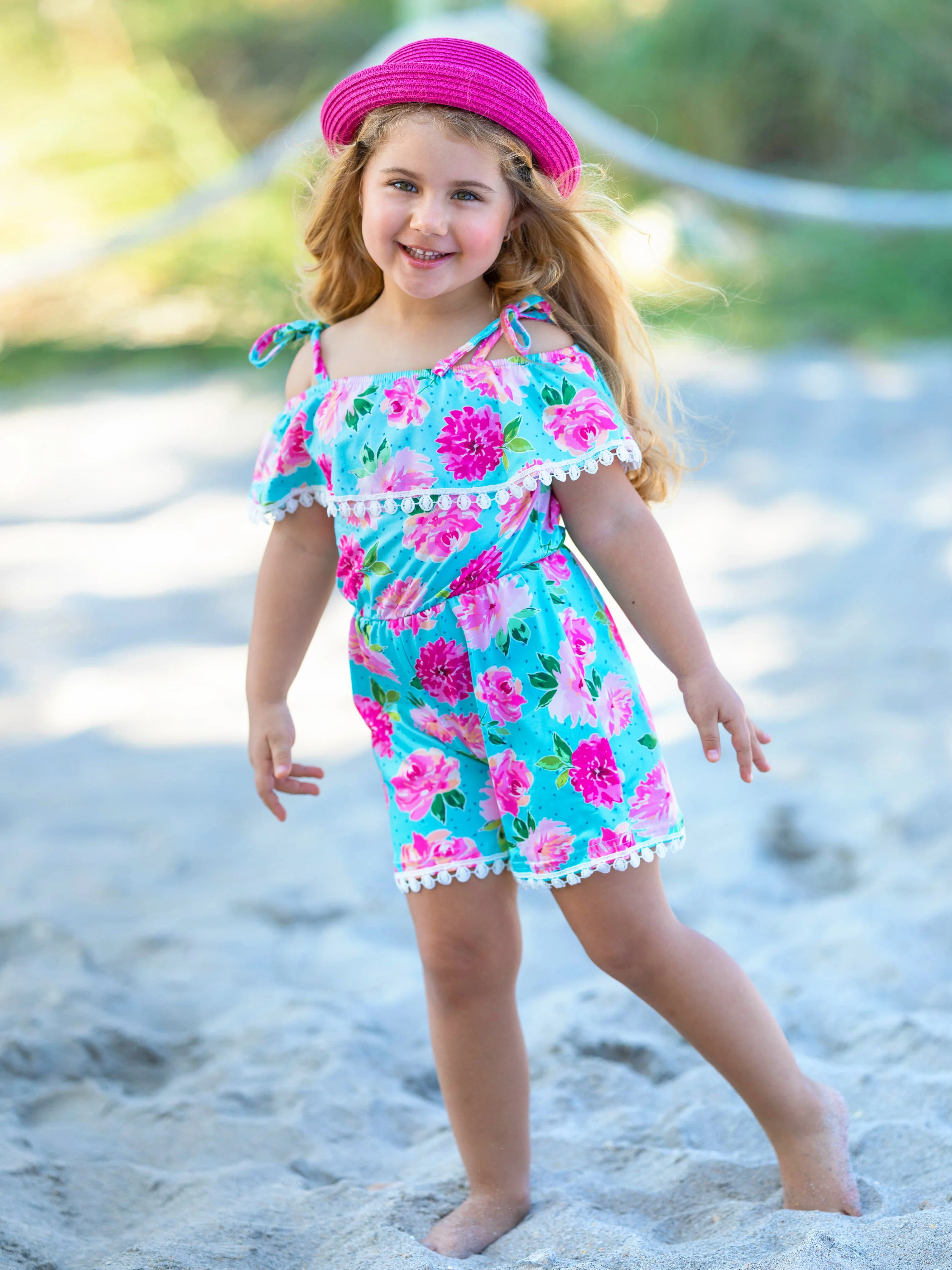 You Da Pom Floral Tassel Trim Romper - Image 4