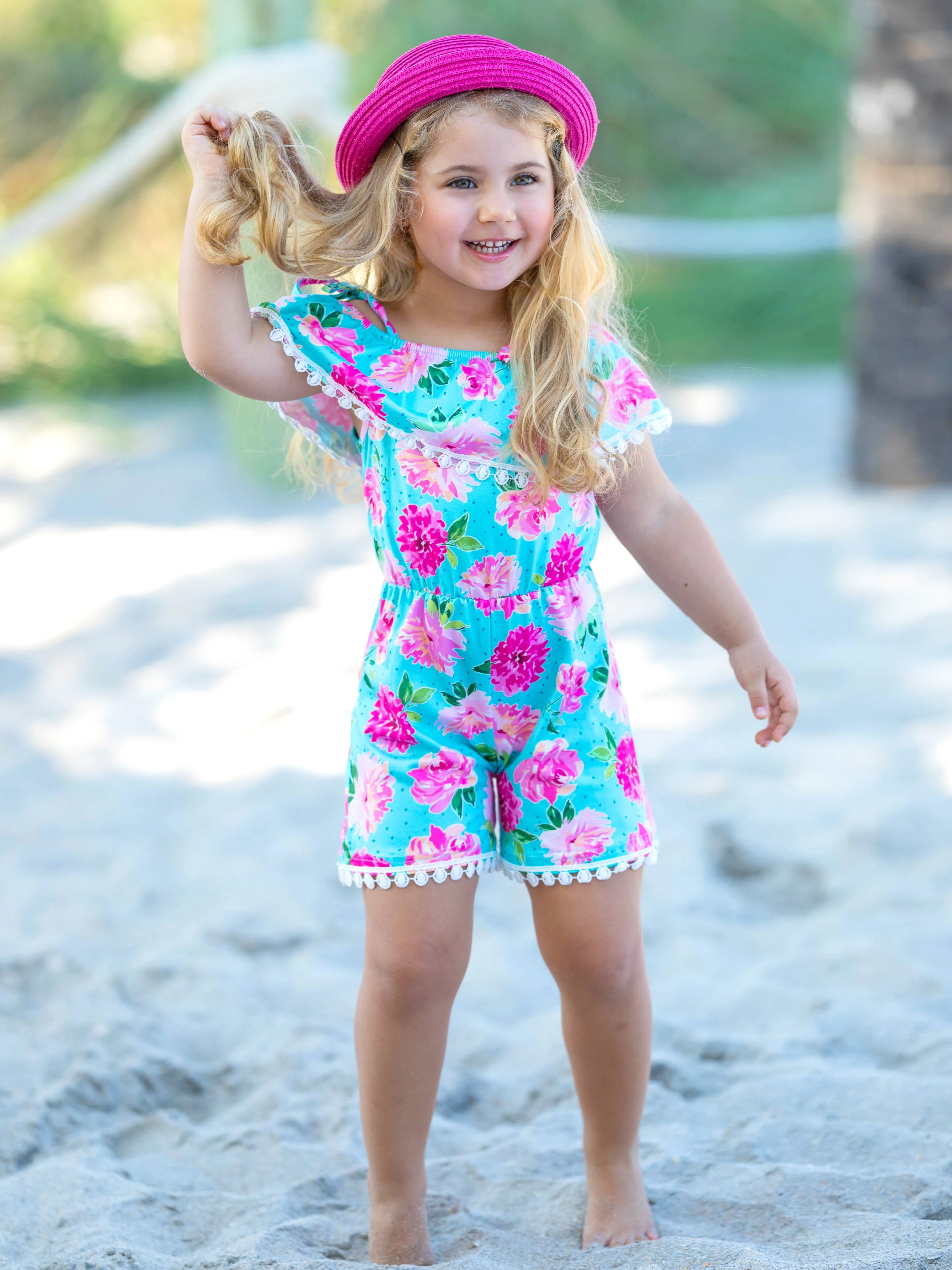 You Da Pom Floral Tassel Trim Romper - Image 5